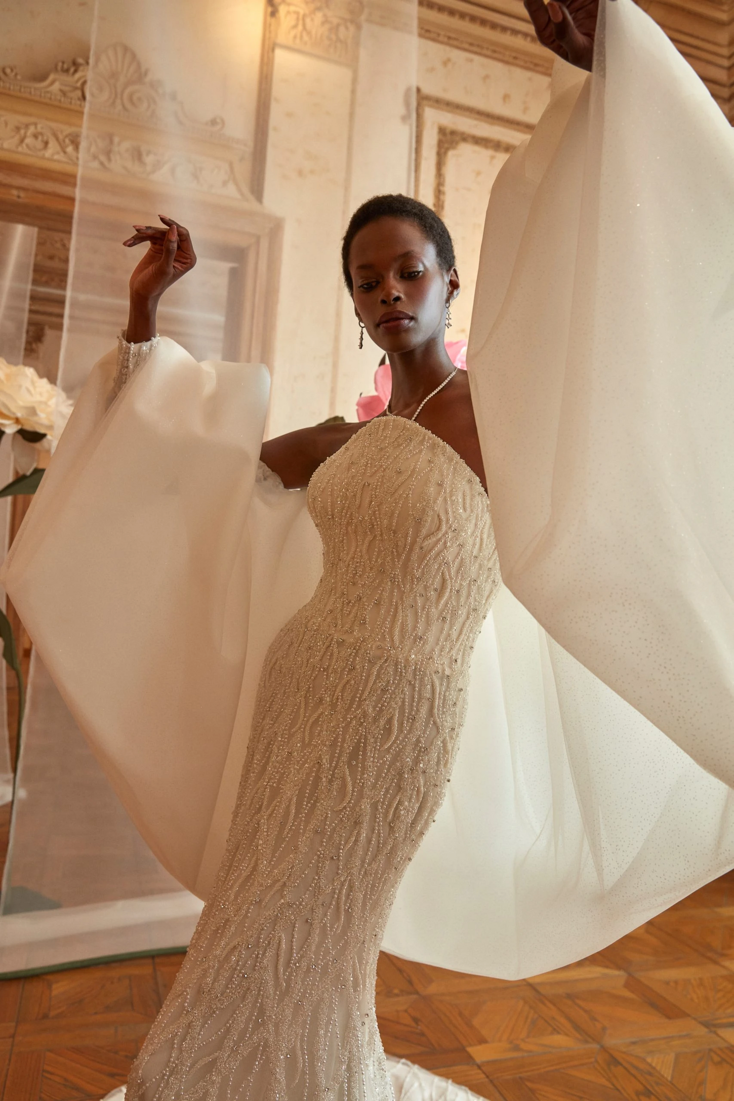 Radiant White Pearl Mermaid Bridal Gown