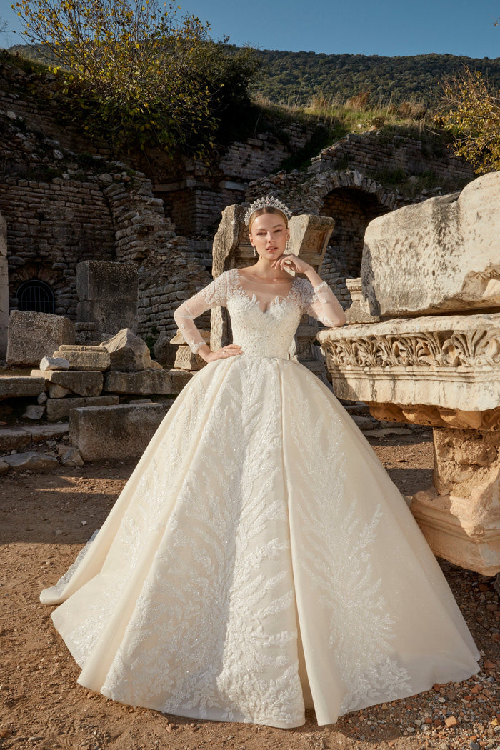 Botanical Elegance: Illusion Neckline Bridal Dress
