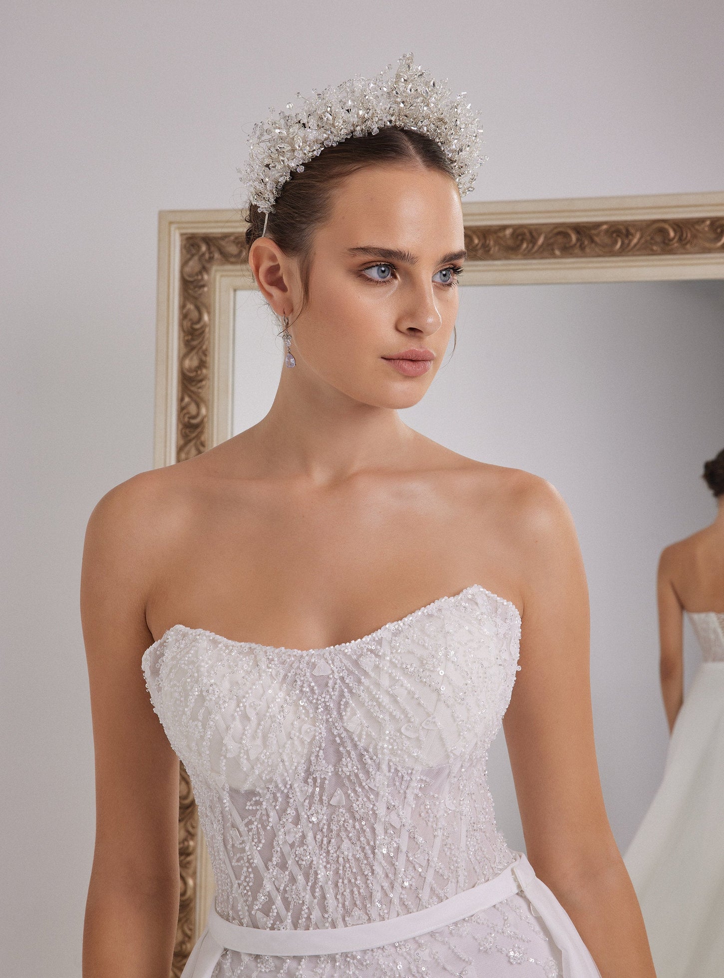 Strapless White Mermaid Wedding Dress with Detachable Skirt