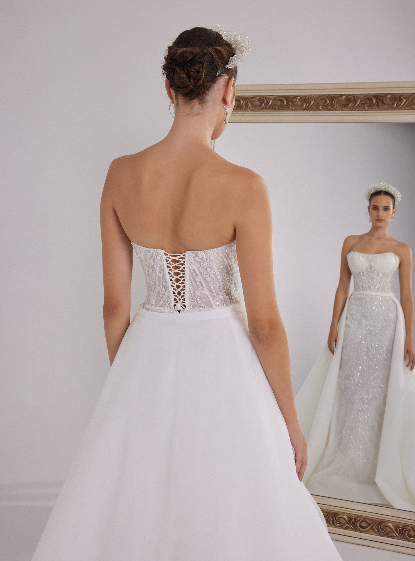 Strapless White Mermaid Wedding Dress with Detachable Skirt