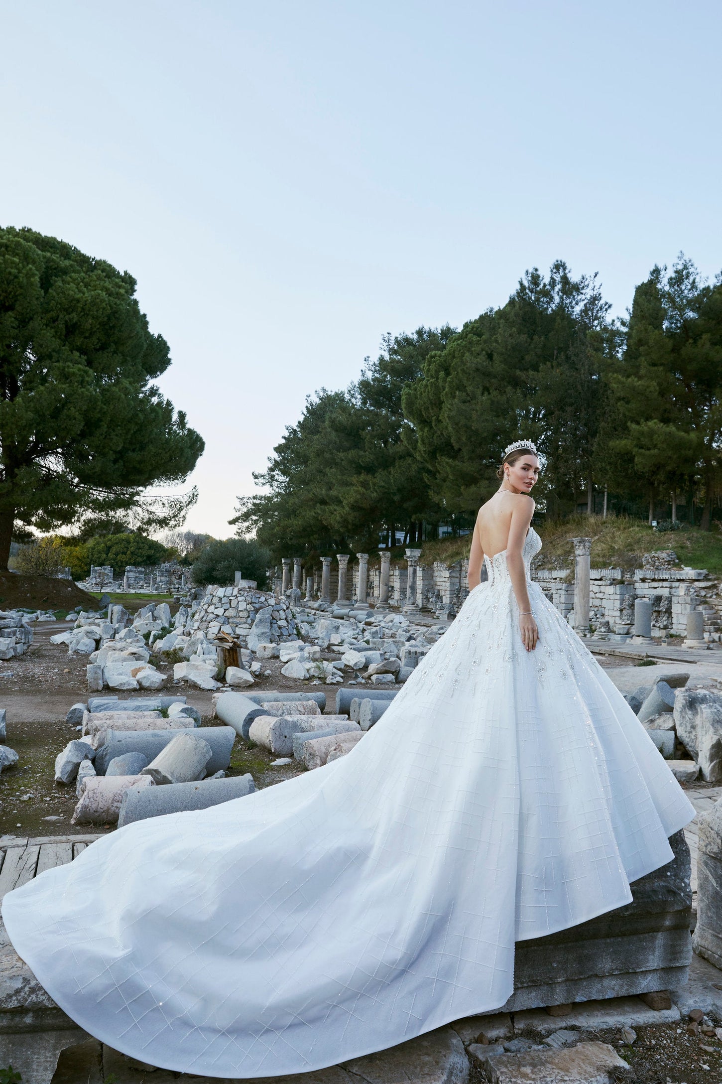 Ephesus Collection: Off-White Gemstone Vision Gown