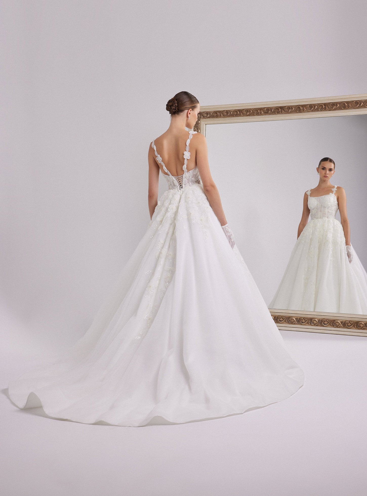 White A-line Wedding Dress with Sparkling Flower Design