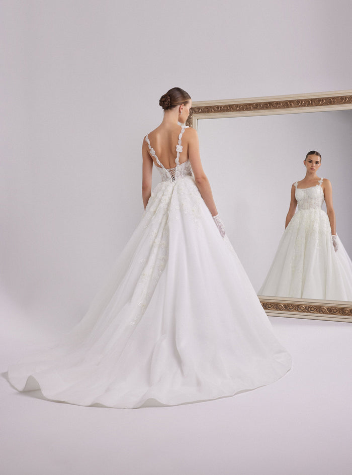 White A-line Wedding Dress with Sparkling Flower Design
