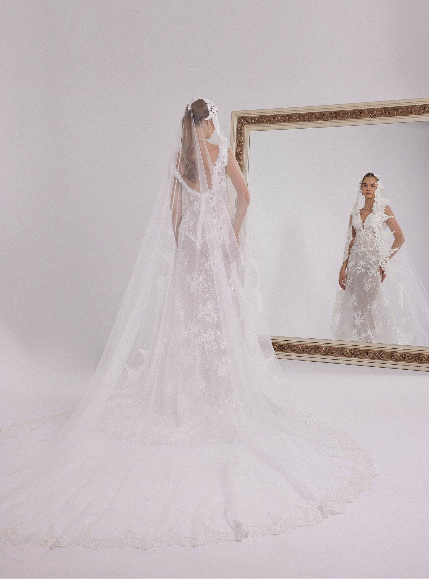 Shimmering Lace V-Neck Mermaid Wedding Dress