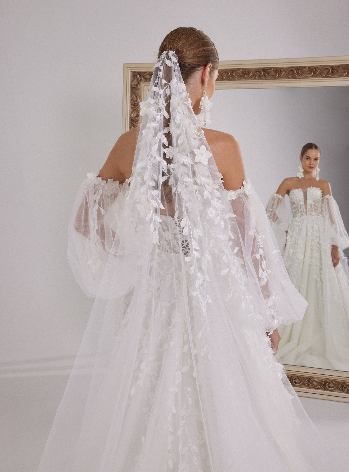 Romantic White A-Line Wedding Dress with 3D Flower Embellishments