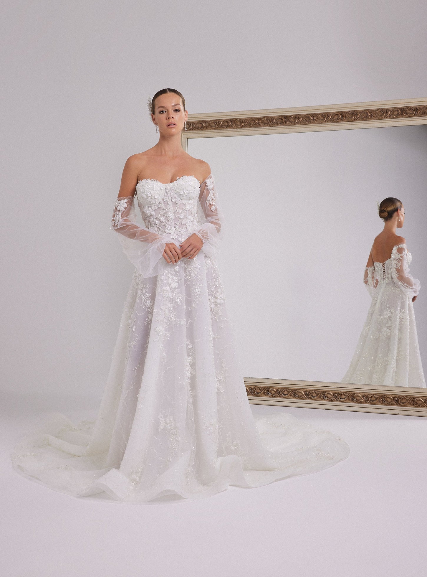 Romantic A-Line Wedding Gown with Floral Lace