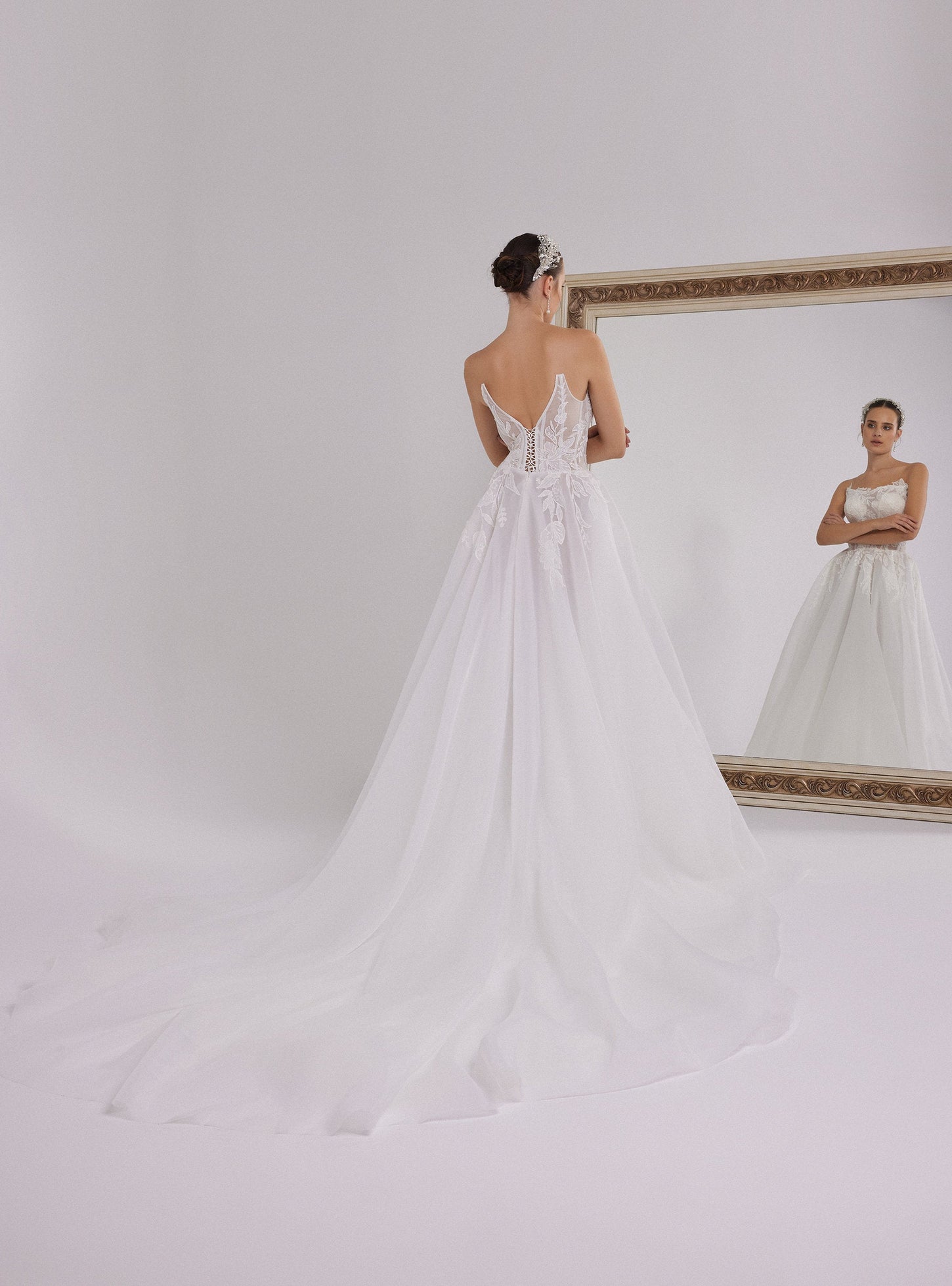 Floral A-Line Wedding Dress with a Flowing Skirt