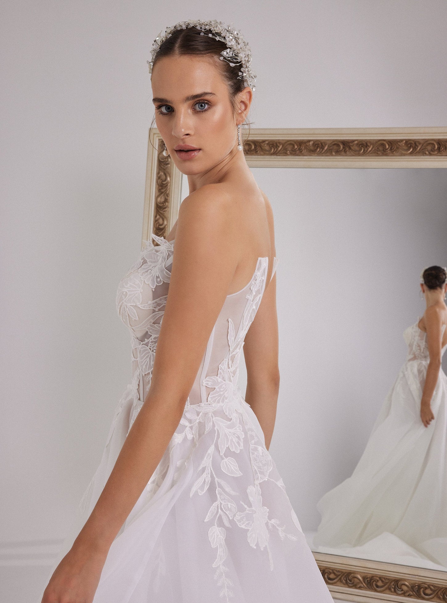 Floral A-Line Wedding Dress with a Flowing Skirt