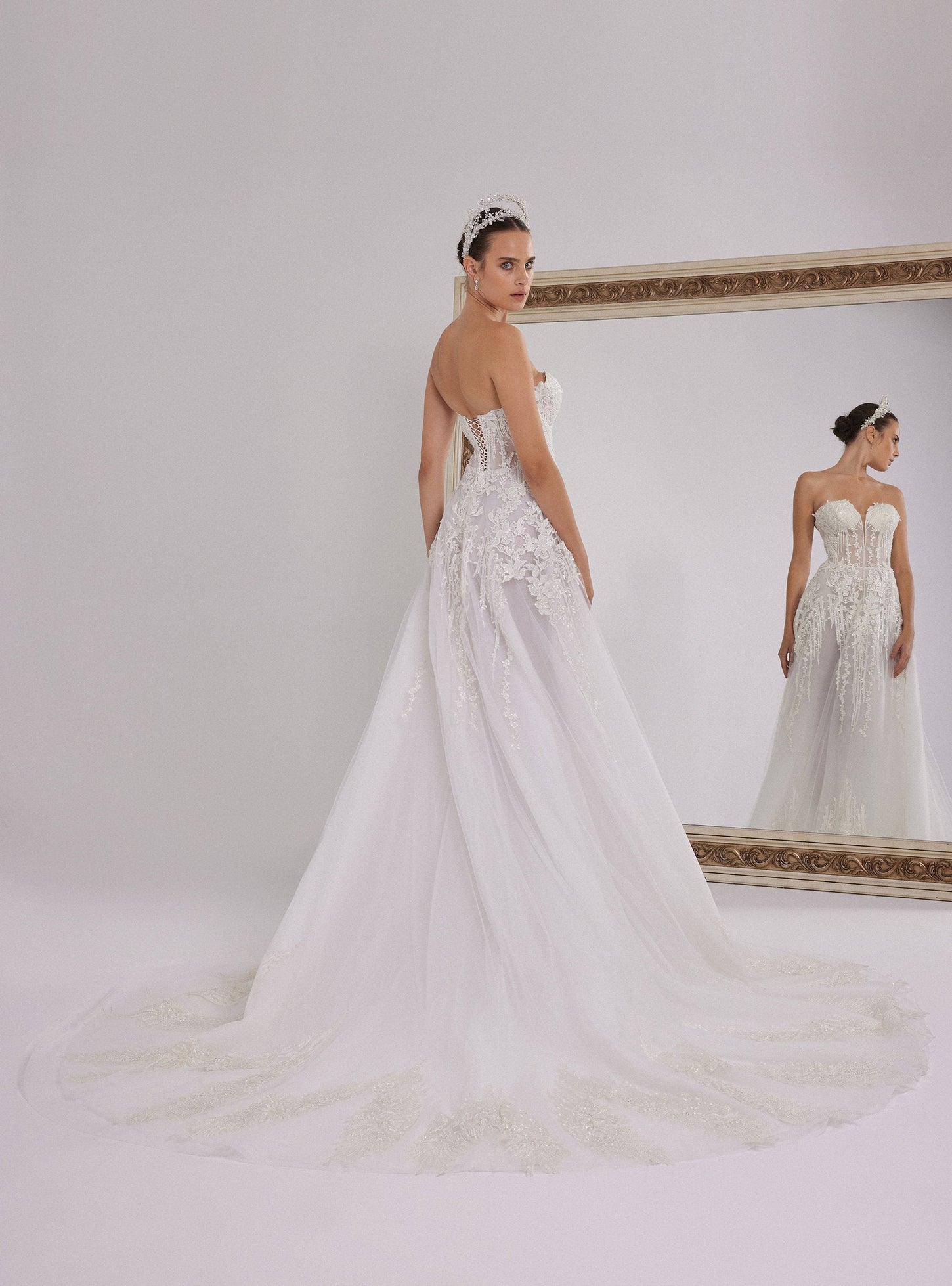 A-line Wedding Dress with Heart Neckline Floral Lace Design