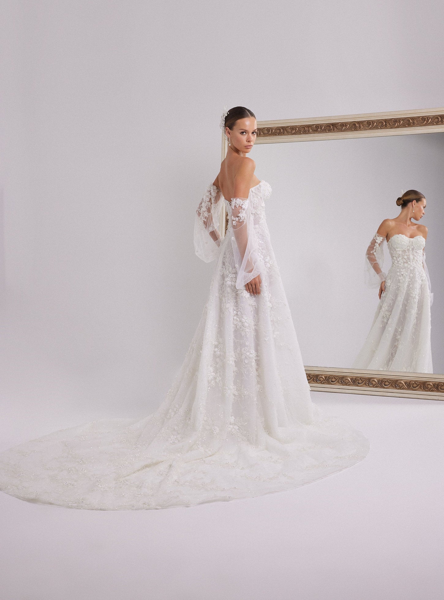 Romantic A-Line Wedding Gown with Floral Lace