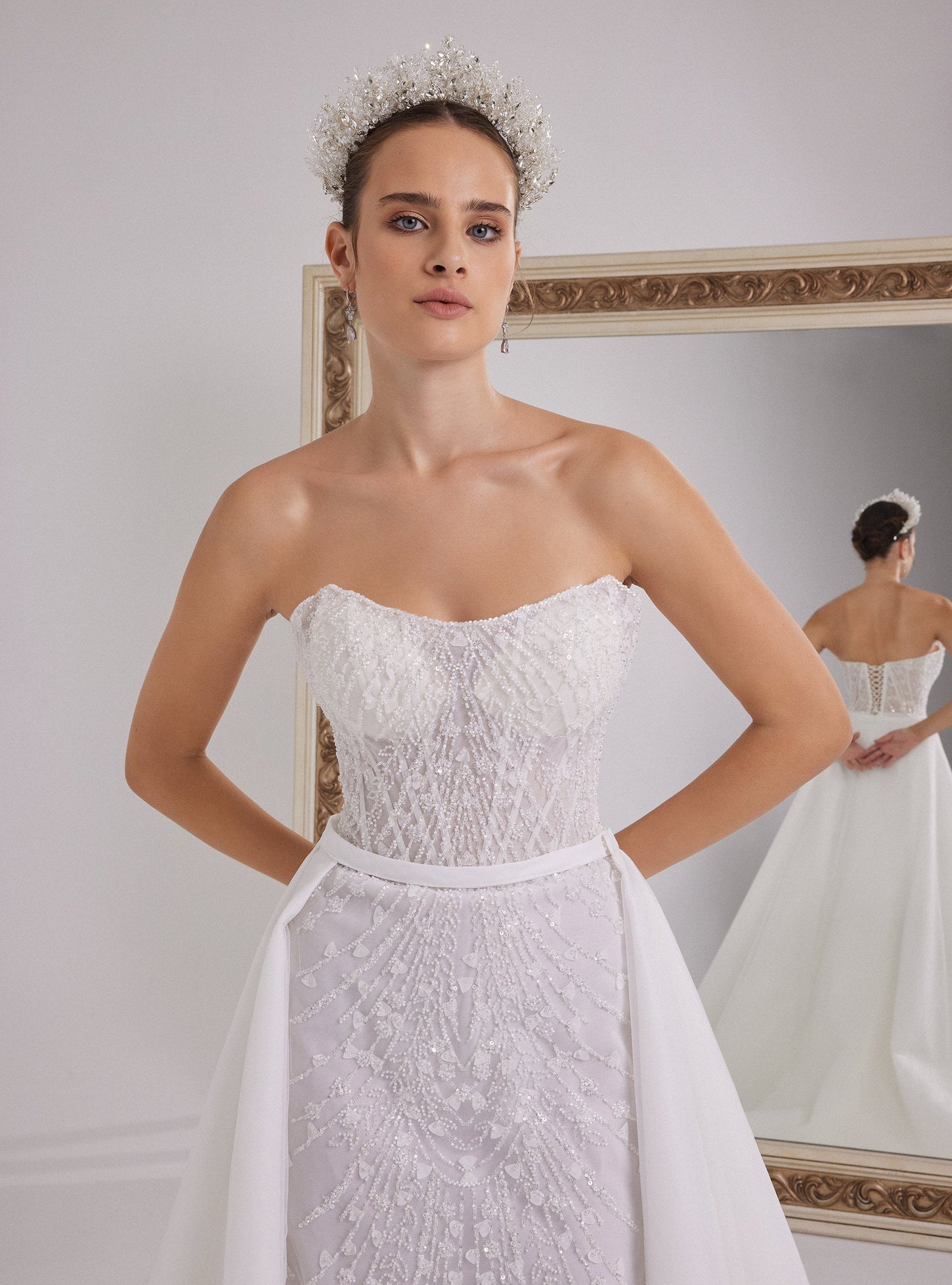 Strapless White Mermaid Wedding Dress with Detachable Skirt