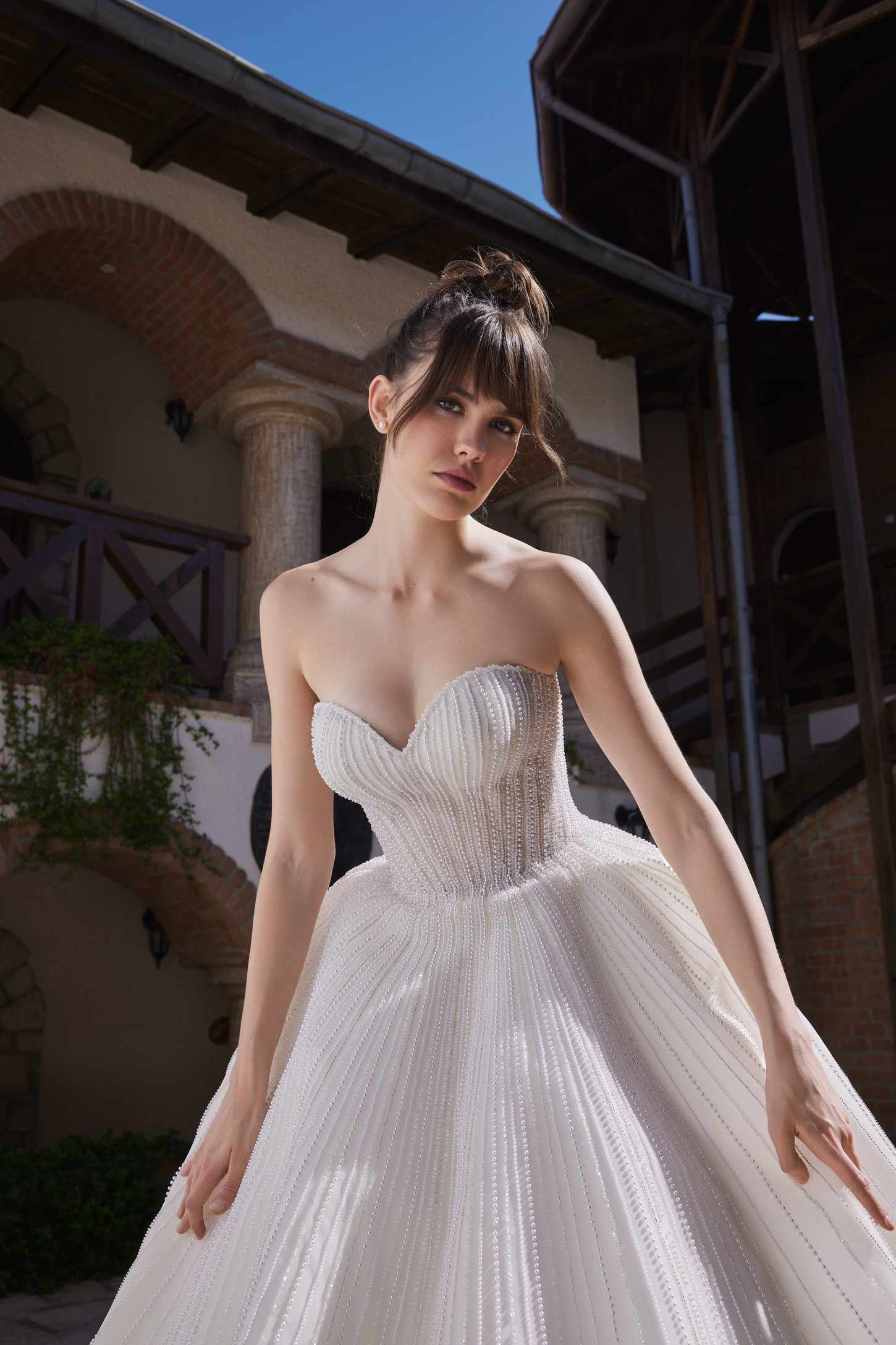 Pearl and Crystal Embellished Gown with 3D Floral Train