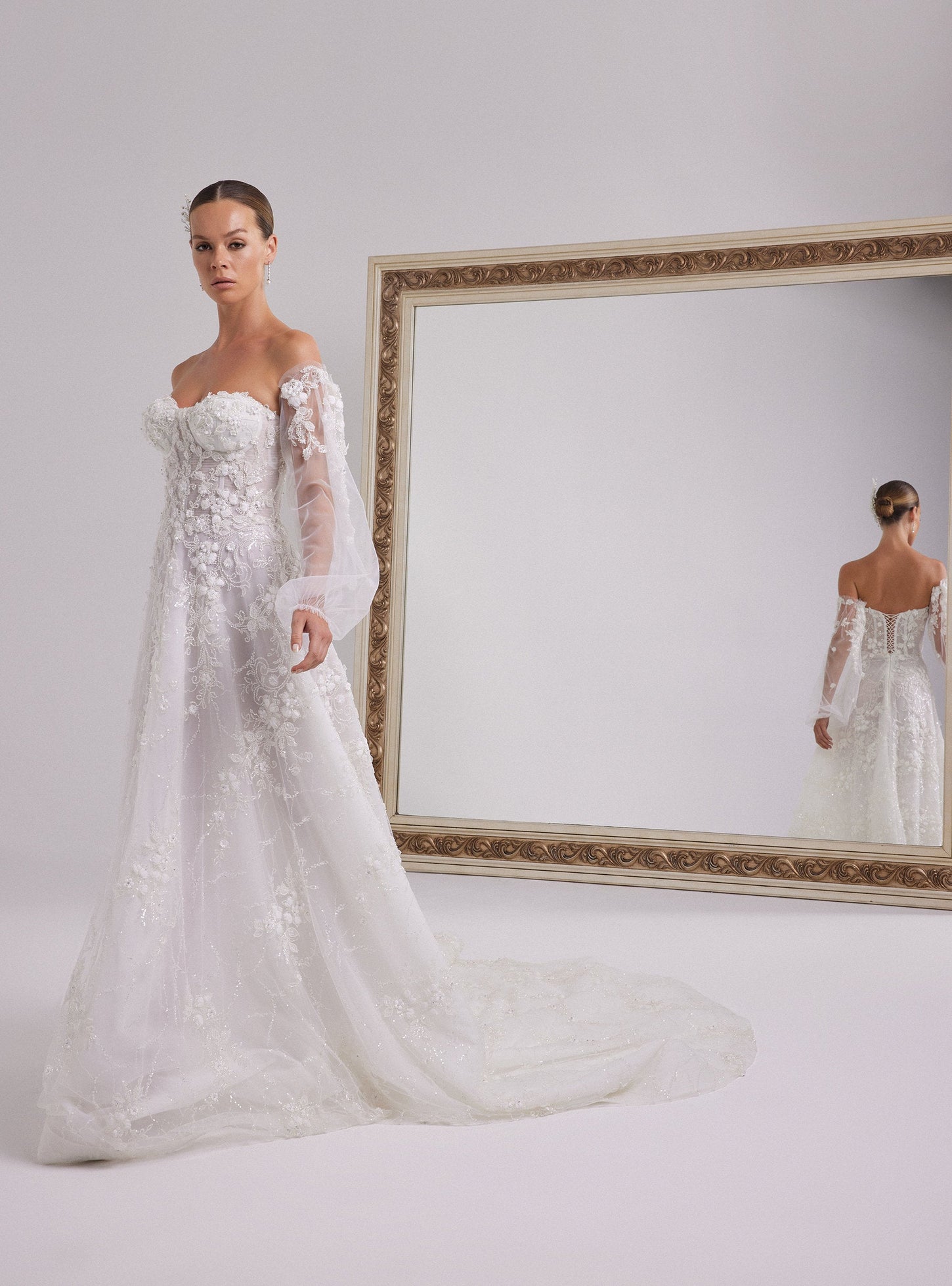 Romantic A-Line Wedding Gown with Floral Lace