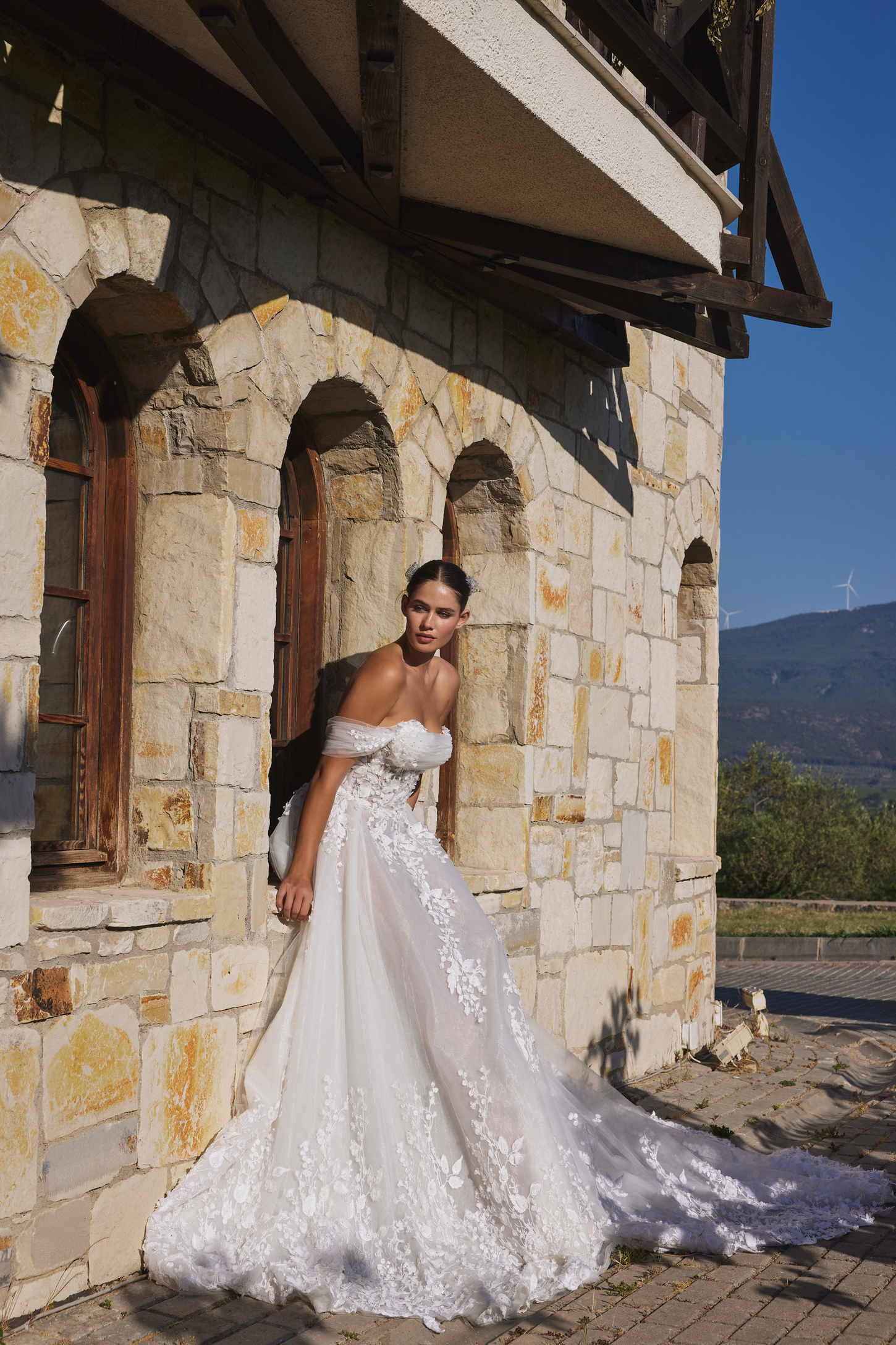 Romantic silhouette A-Line Gown with Off-the-Shoulder Neckline