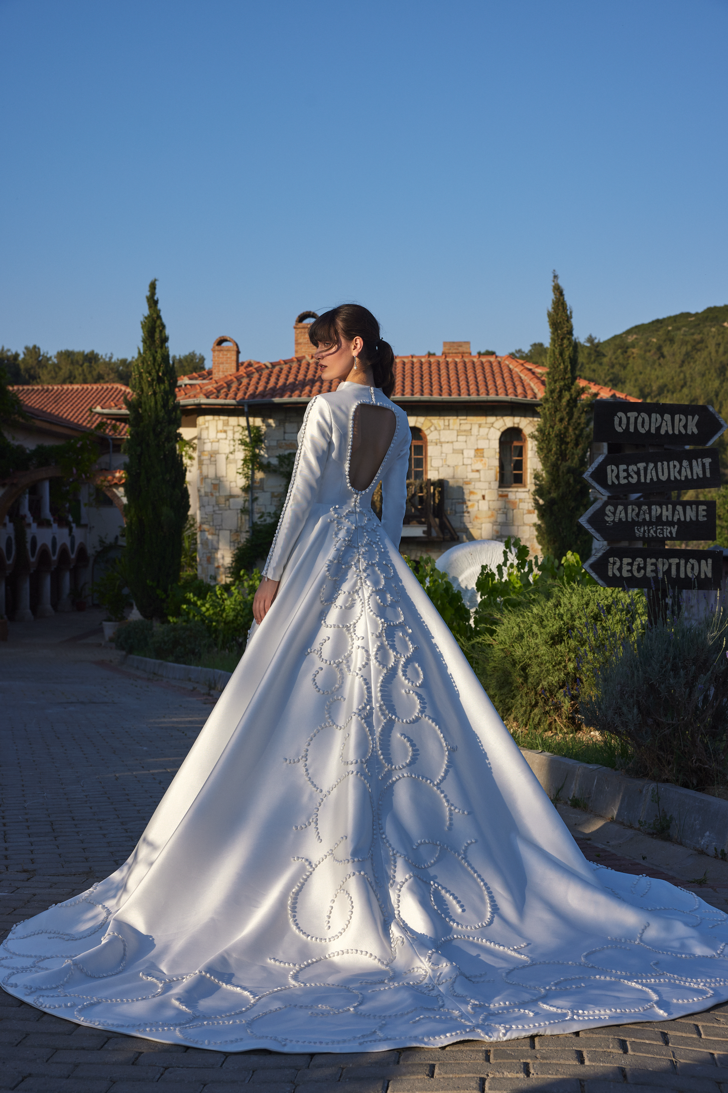 Satin Ball Gown with Hand-Sewn Design With Buttons