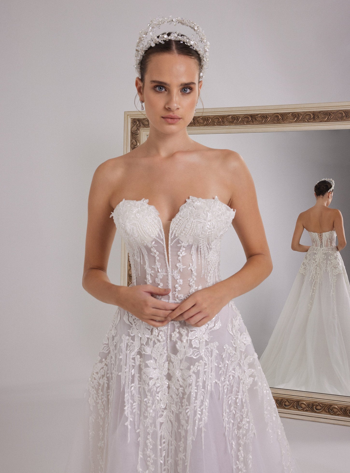A-line Wedding Dress with Heart Neckline Floral Lace Design