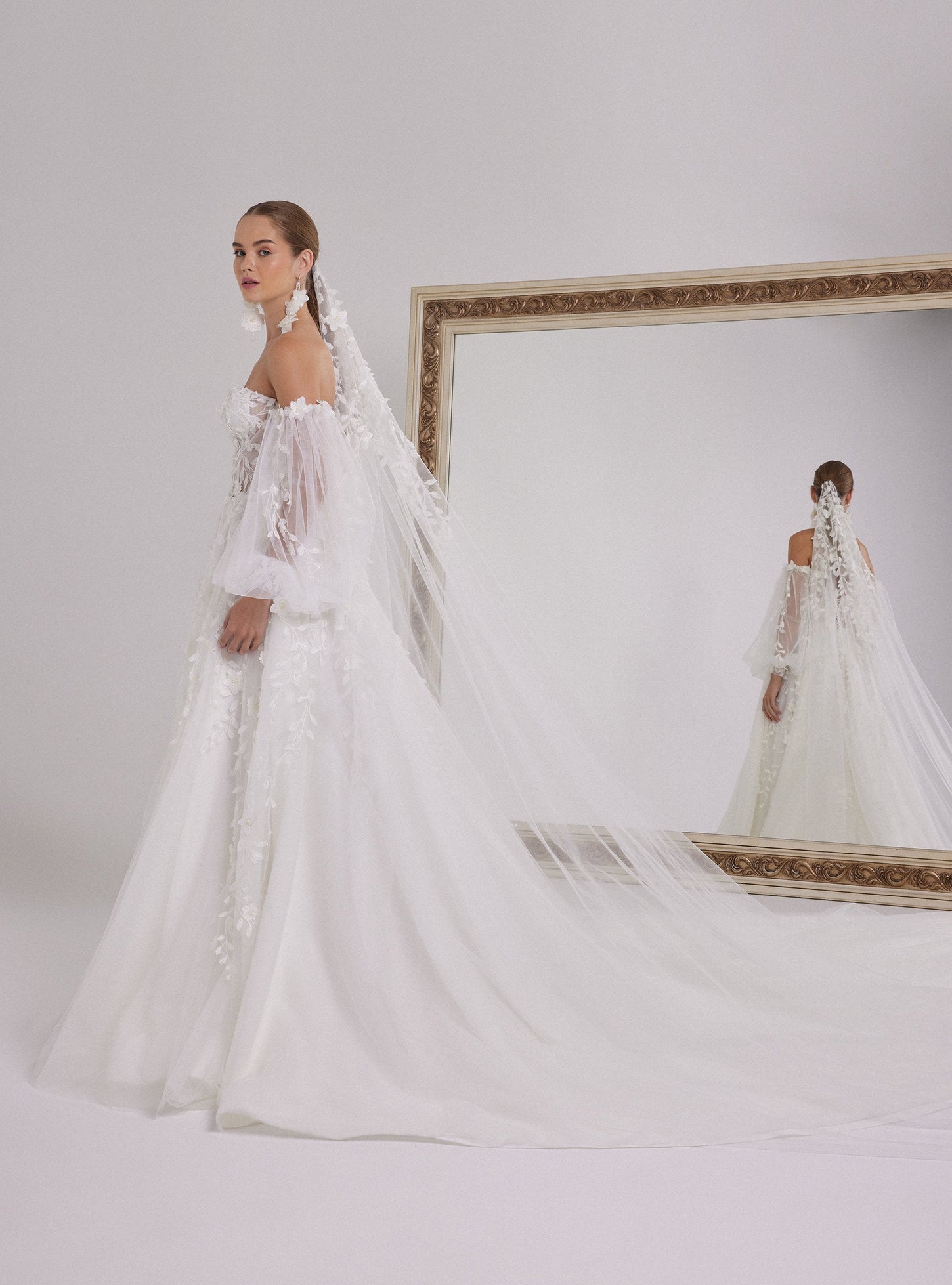 Romantic White A-Line Wedding Dress with 3D Flower Embellishments