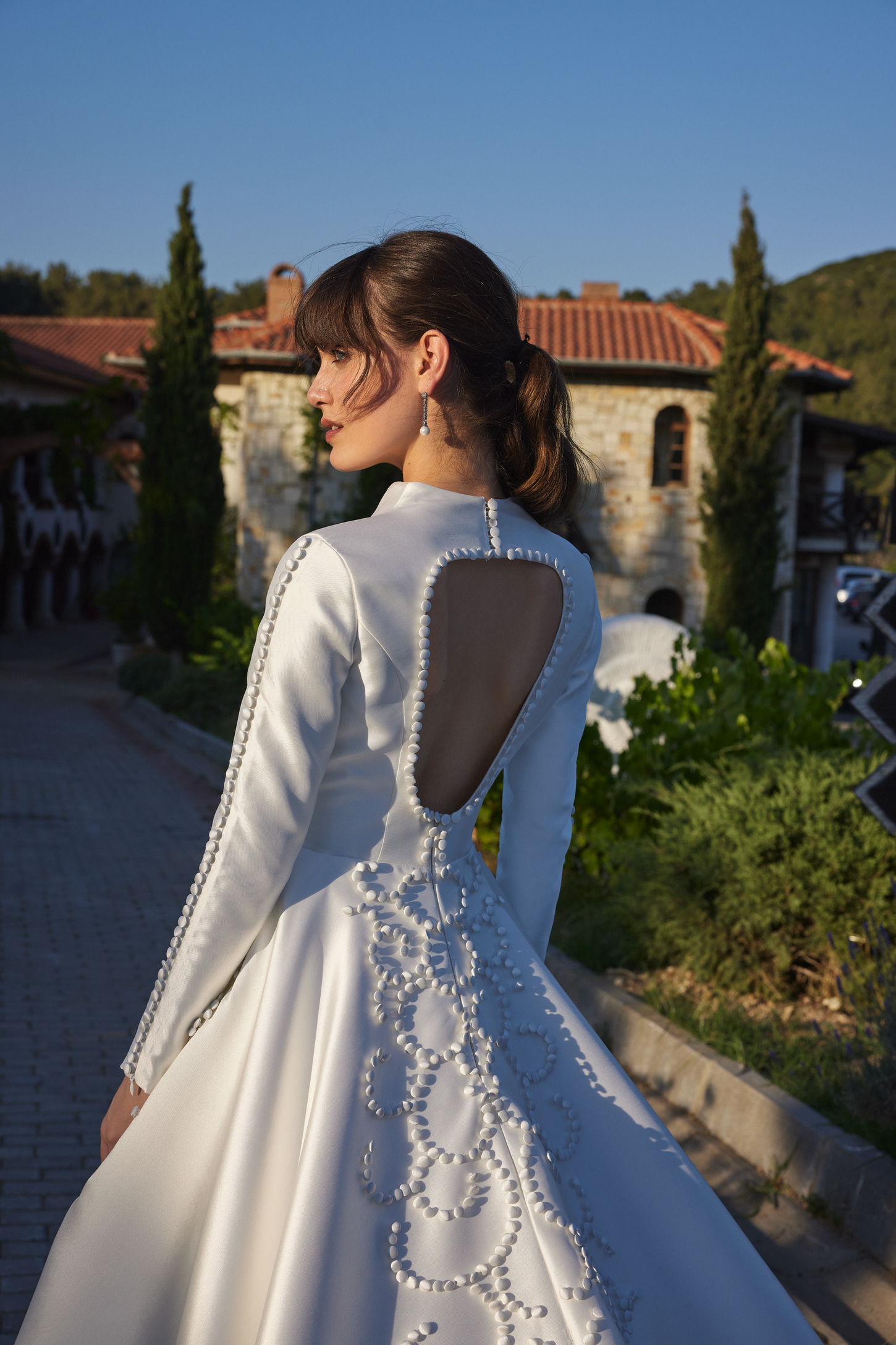 Satin Ball Gown with Hand-Sewn Design With Buttons