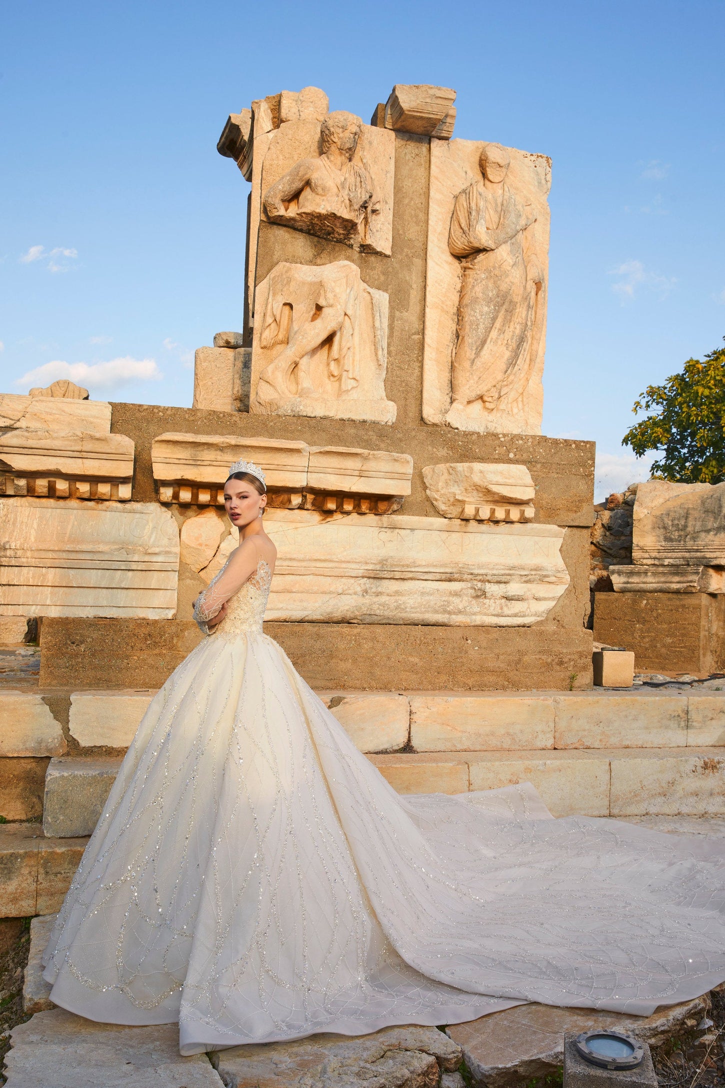 Radiant Princess: Hand-Embroidered Crystal Ivory Gown