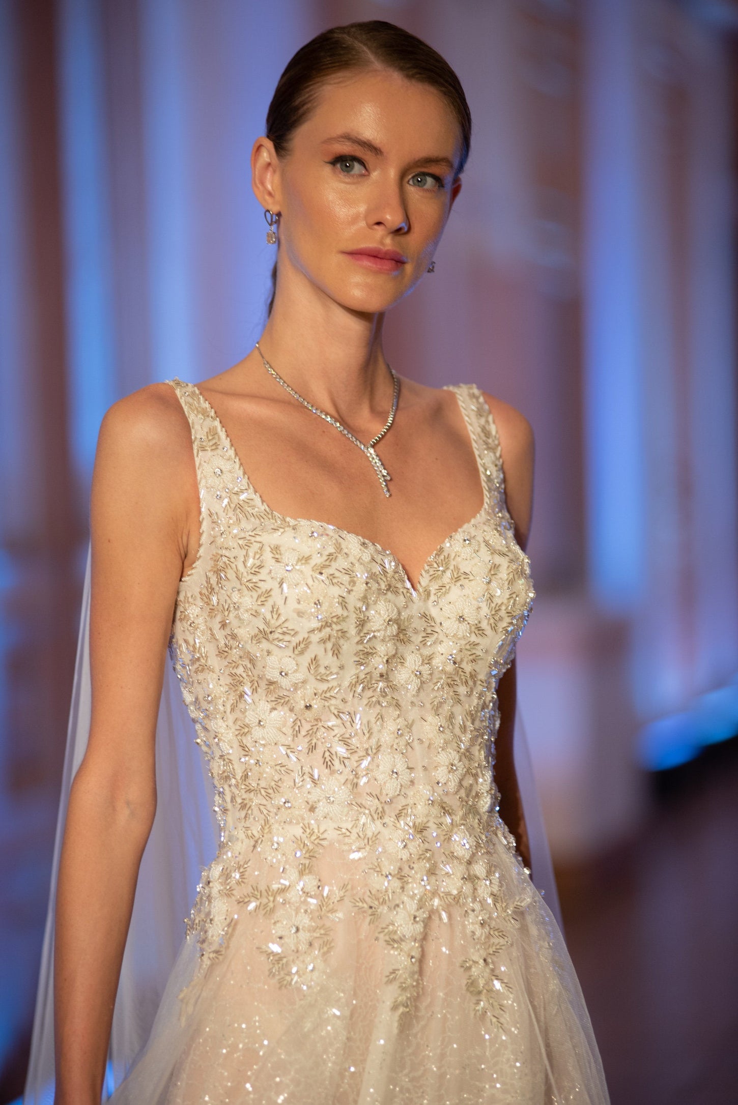 Glittering A-Line Floral Wedding Gown