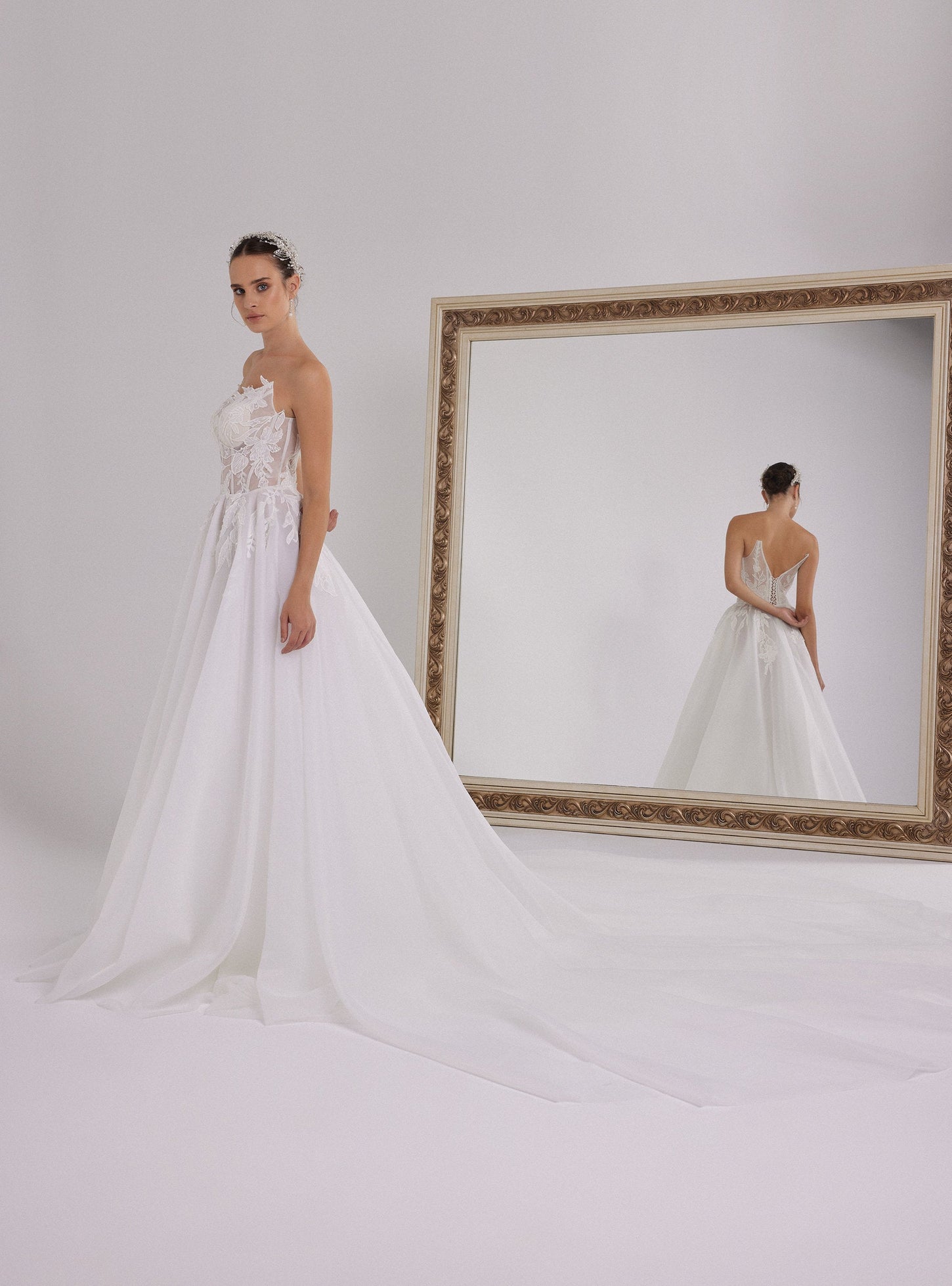 Floral A-Line Wedding Dress with a Flowing Skirt