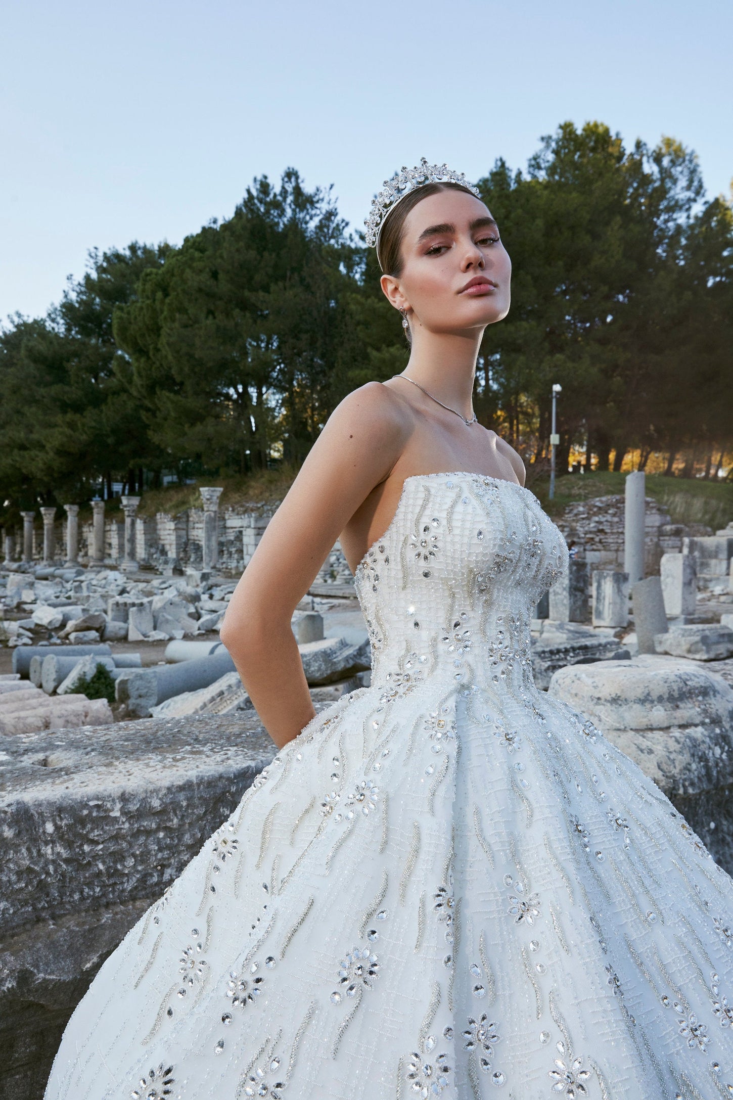 Ephesus Collection: Off-White Gemstone Vision Gown