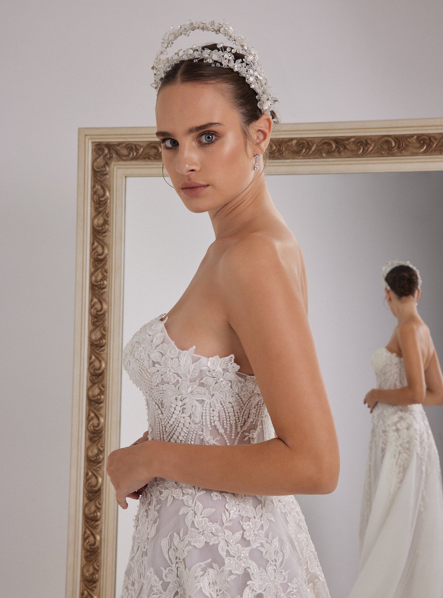 A-line Wedding Dress with Heart Neckline Floral Lace Design