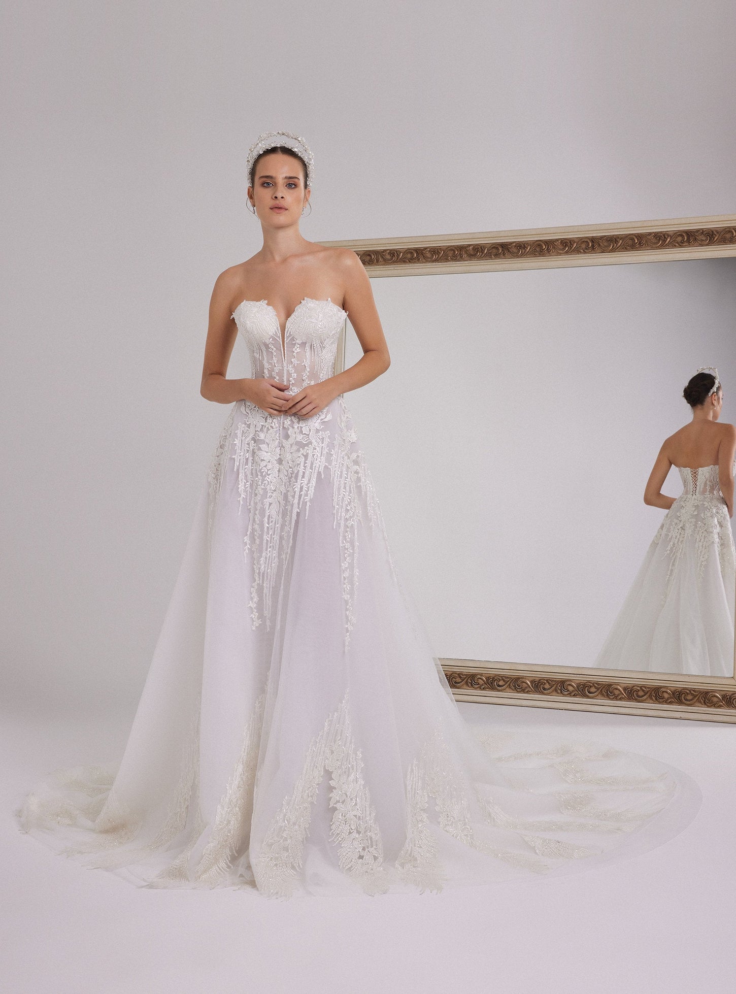 A-line Wedding Dress with Heart Neckline Floral Lace Design