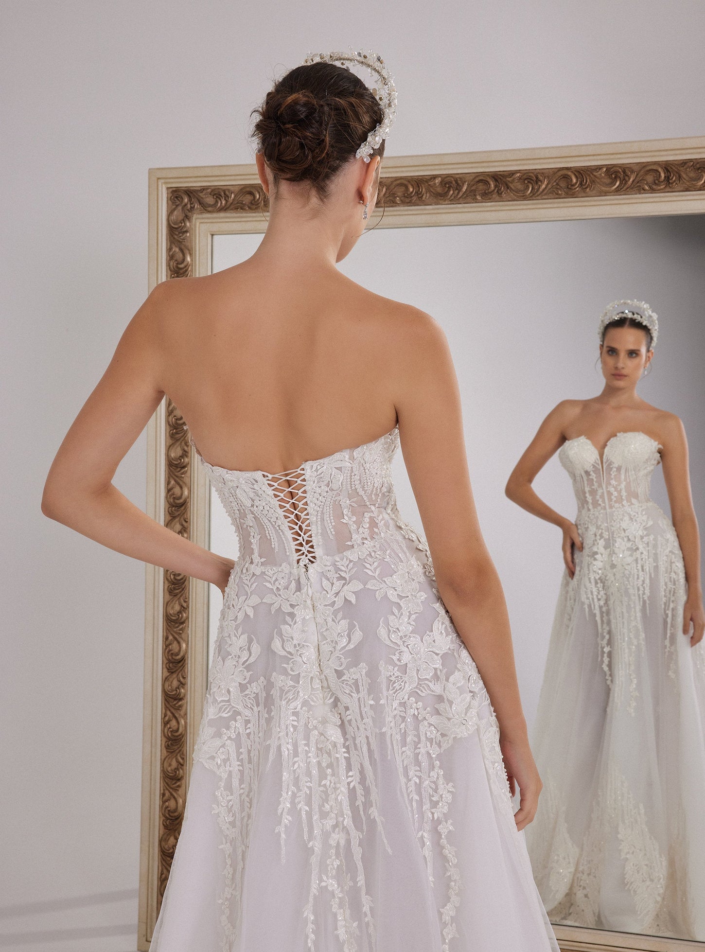 A-line Wedding Dress with Heart Neckline Floral Lace Design
