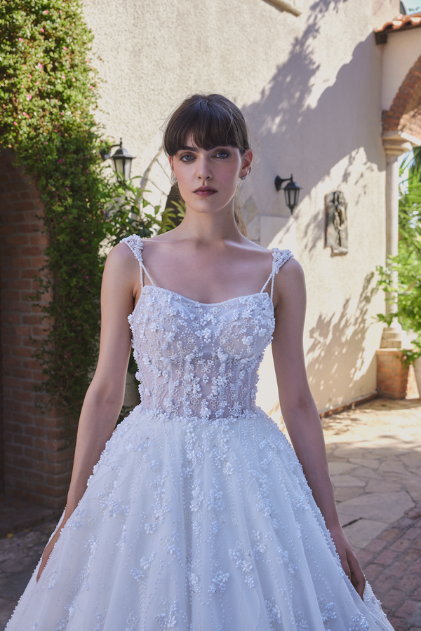 Floral Design Ball gown with Embroidered Pearl and Shimmering Crystals