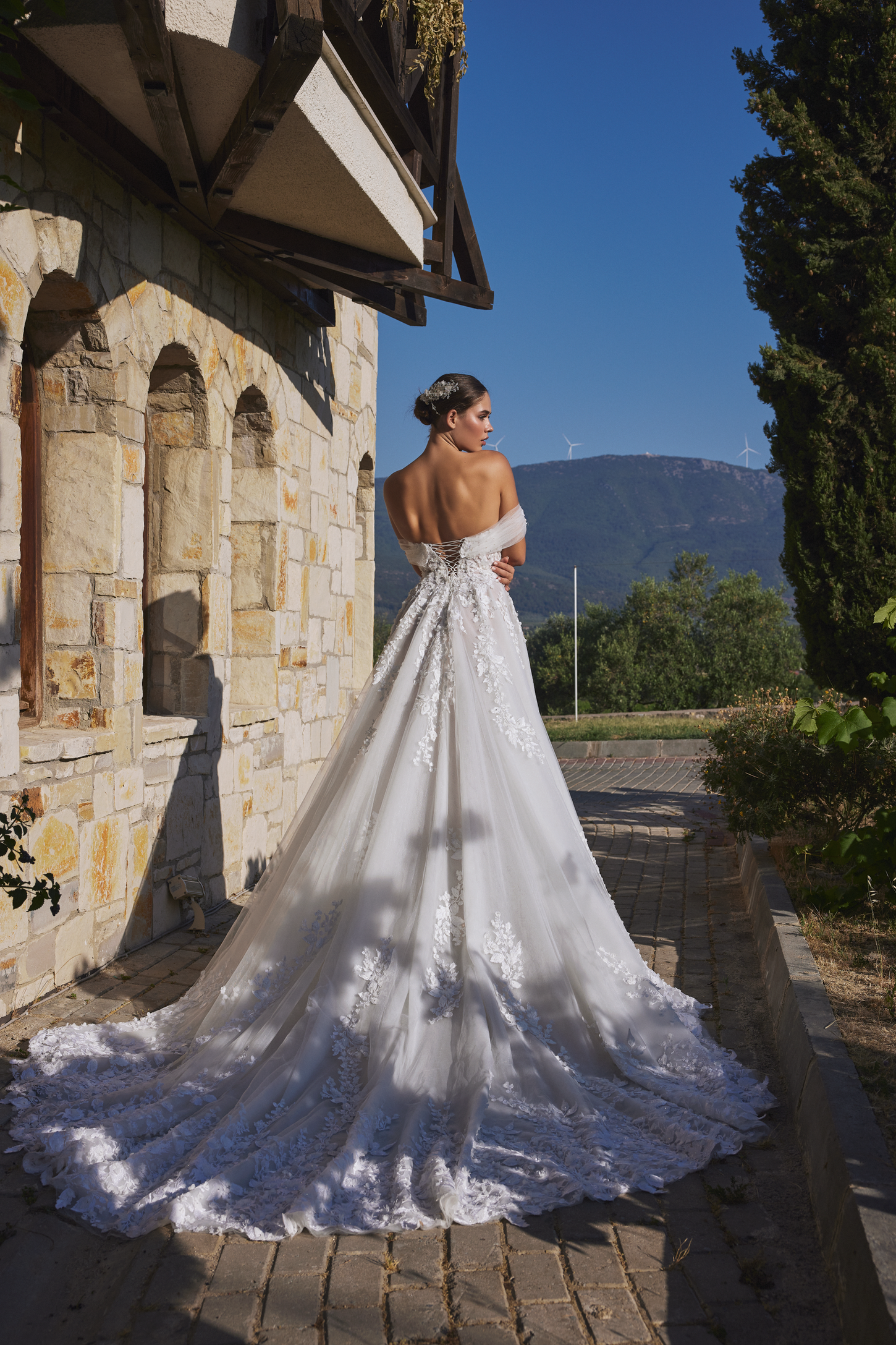 Romantic silhouette A-Line Gown with Off-the-Shoulder Neckline