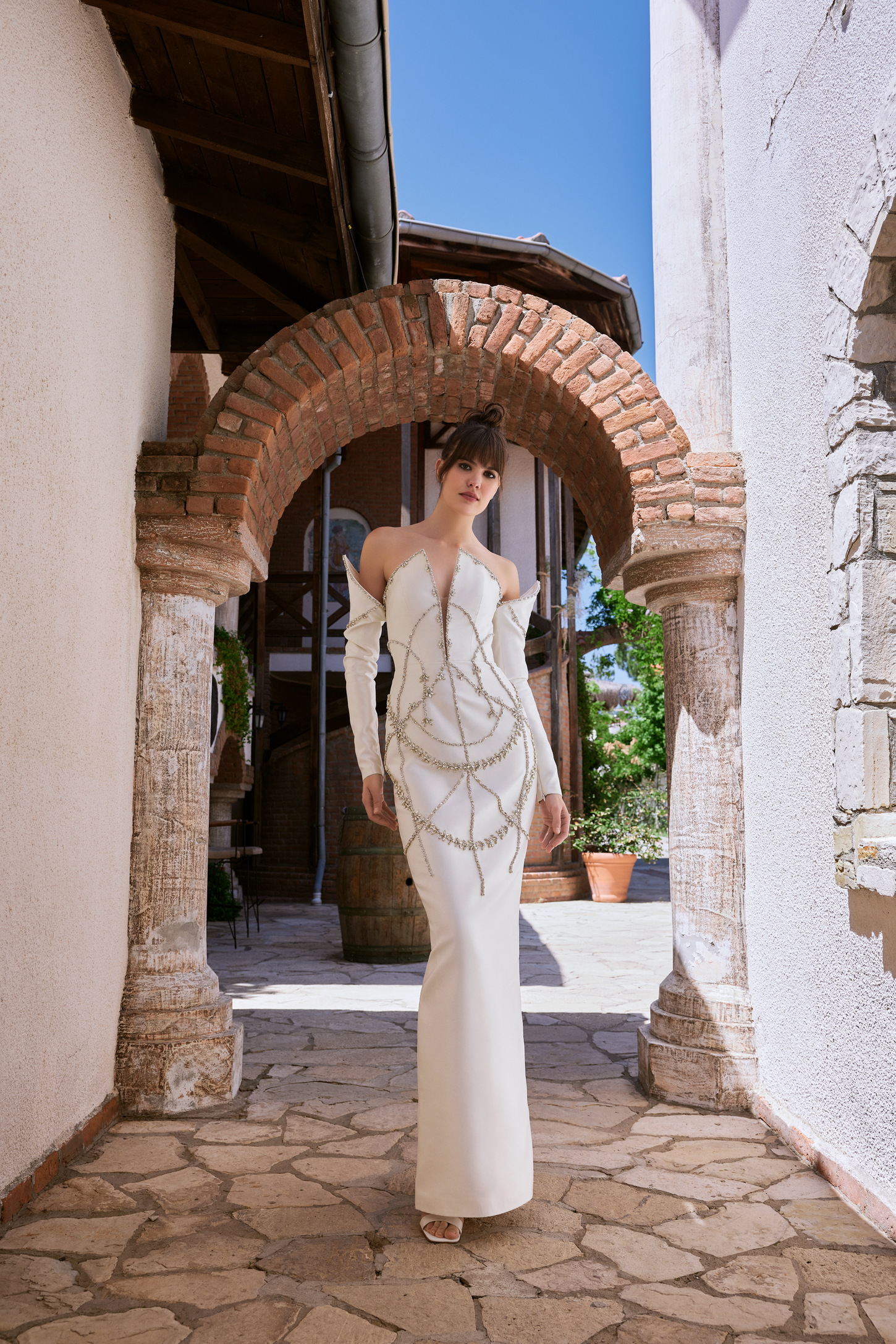 Modern Elegance Satin Gown with Crystal Embroidery