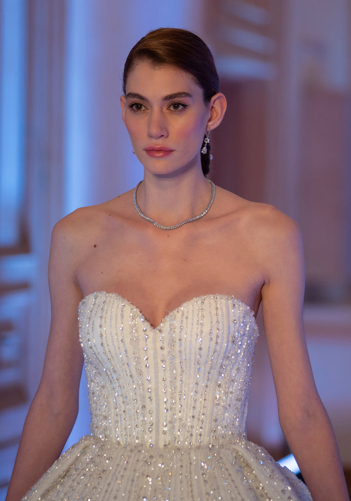Off-White Princess Ball Gown with Crystal Embellishments