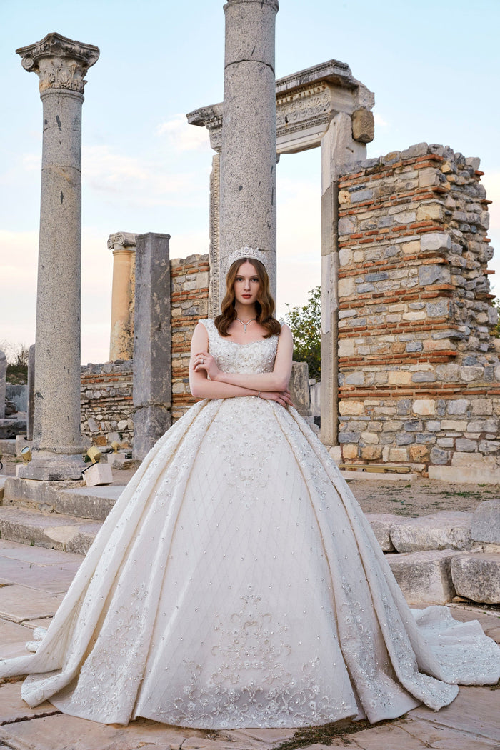 Swarovski Enchantment: Ivory Bridal Ensemble with Embroidered Flourish