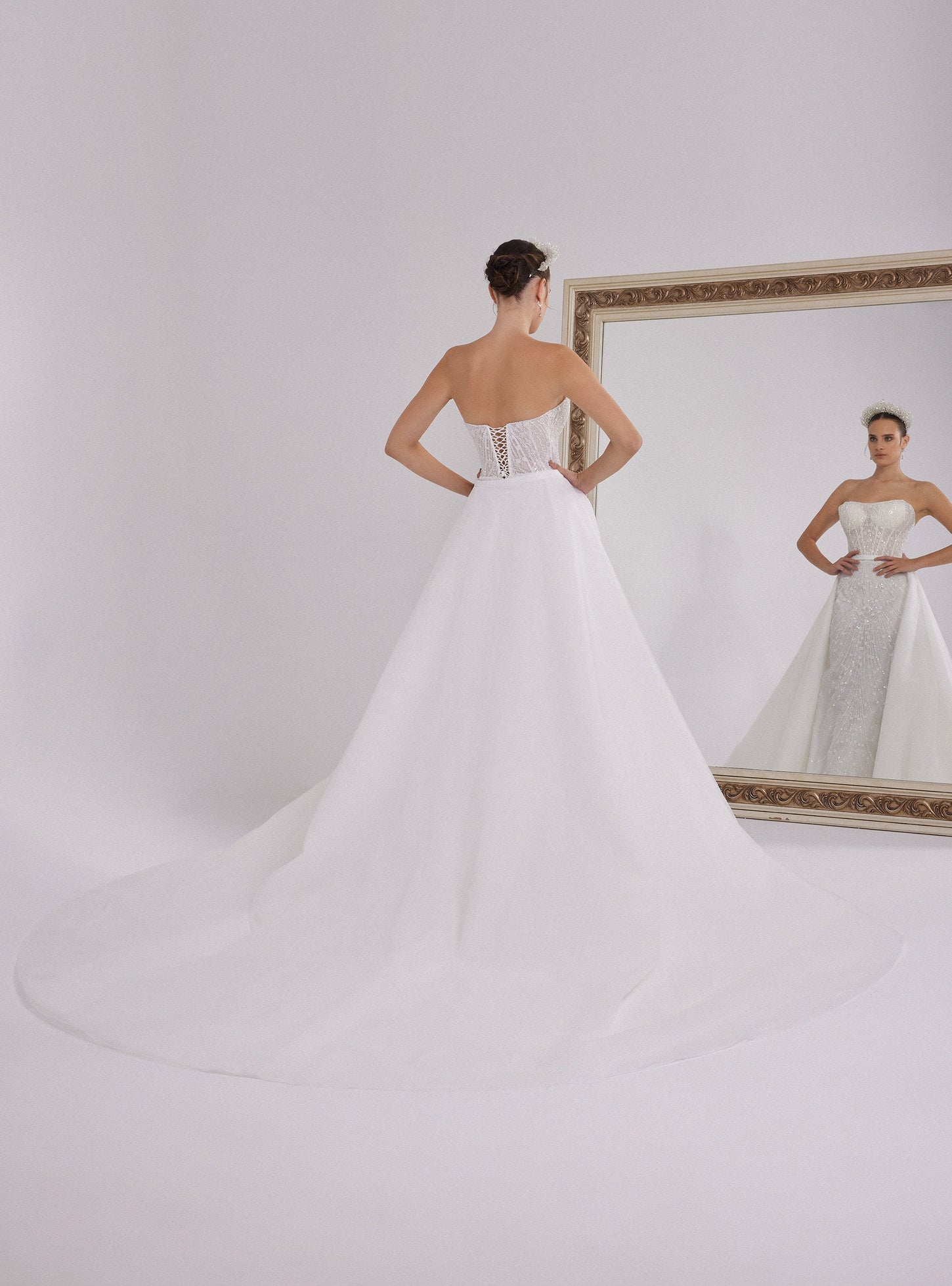 Strapless White Mermaid Wedding Dress with Detachable Skirt