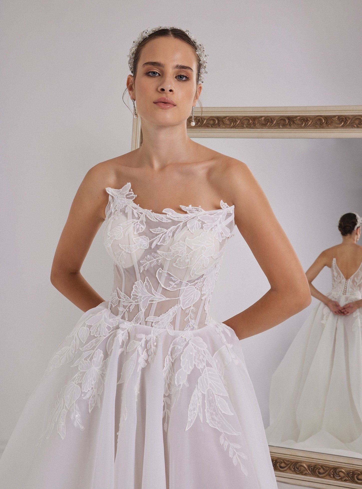 Floral A-Line Wedding Dress with a Flowing Skirt