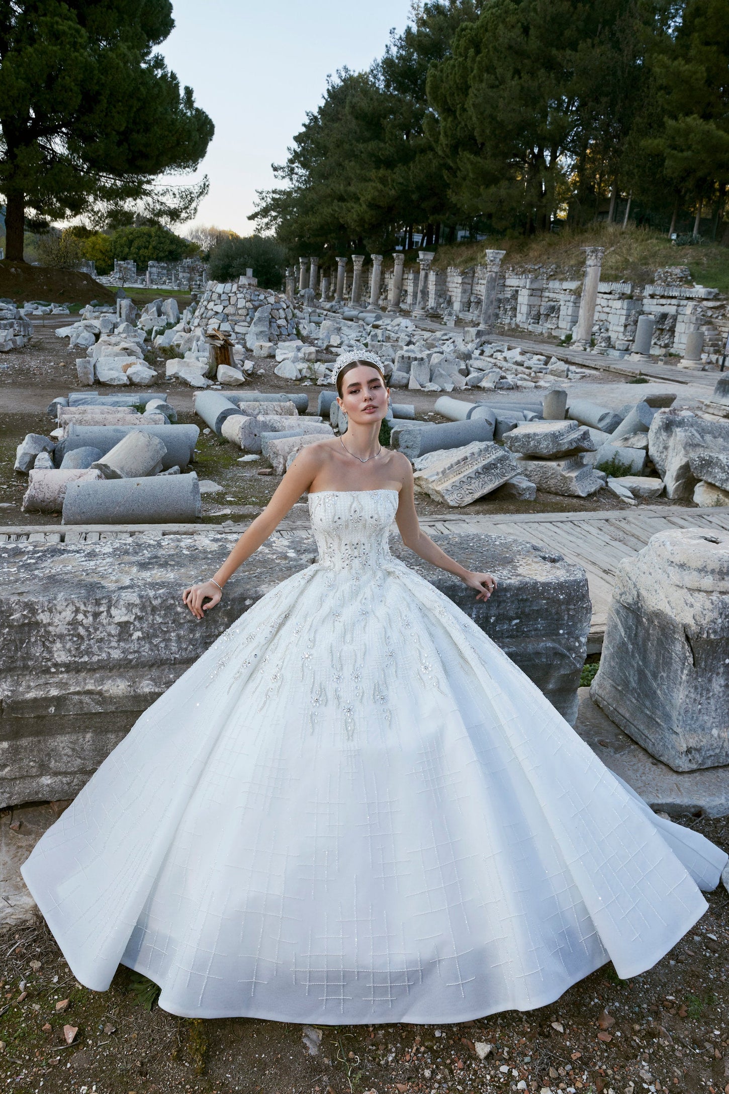 Ephesus Collection: Off-White Gemstone Vision Gown