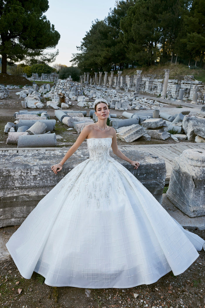 Ephesus Collection: Off-White Gemstone Vision Gown