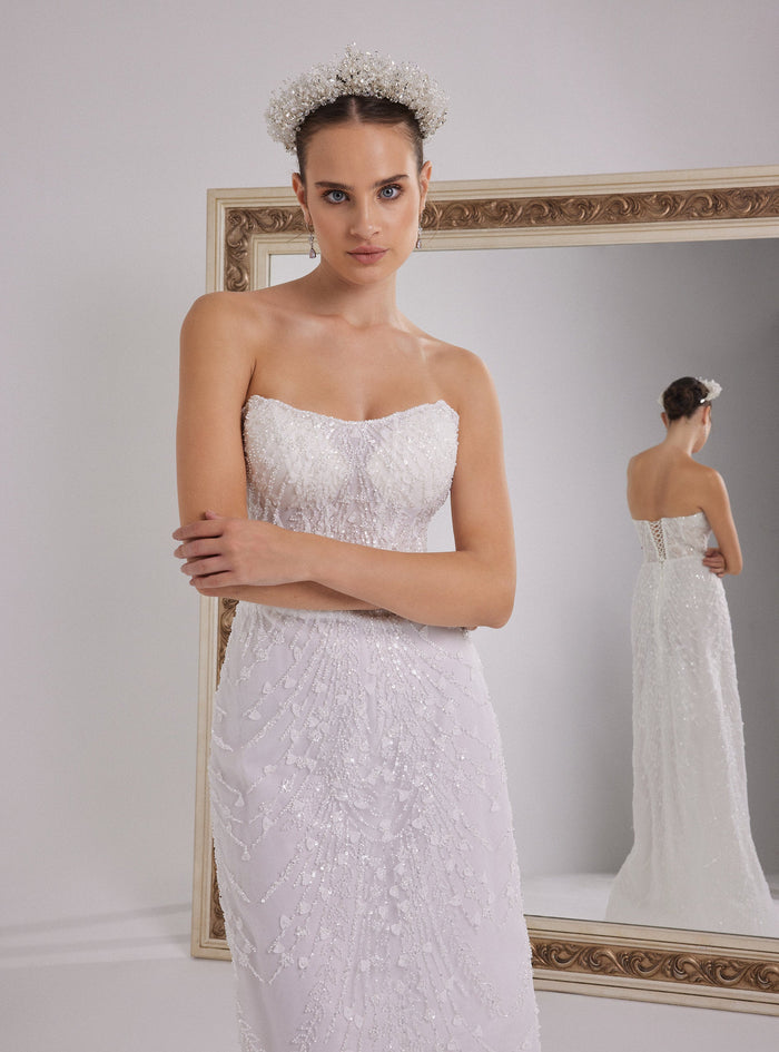 Strapless White Mermaid Wedding Dress with Detachable Skirt