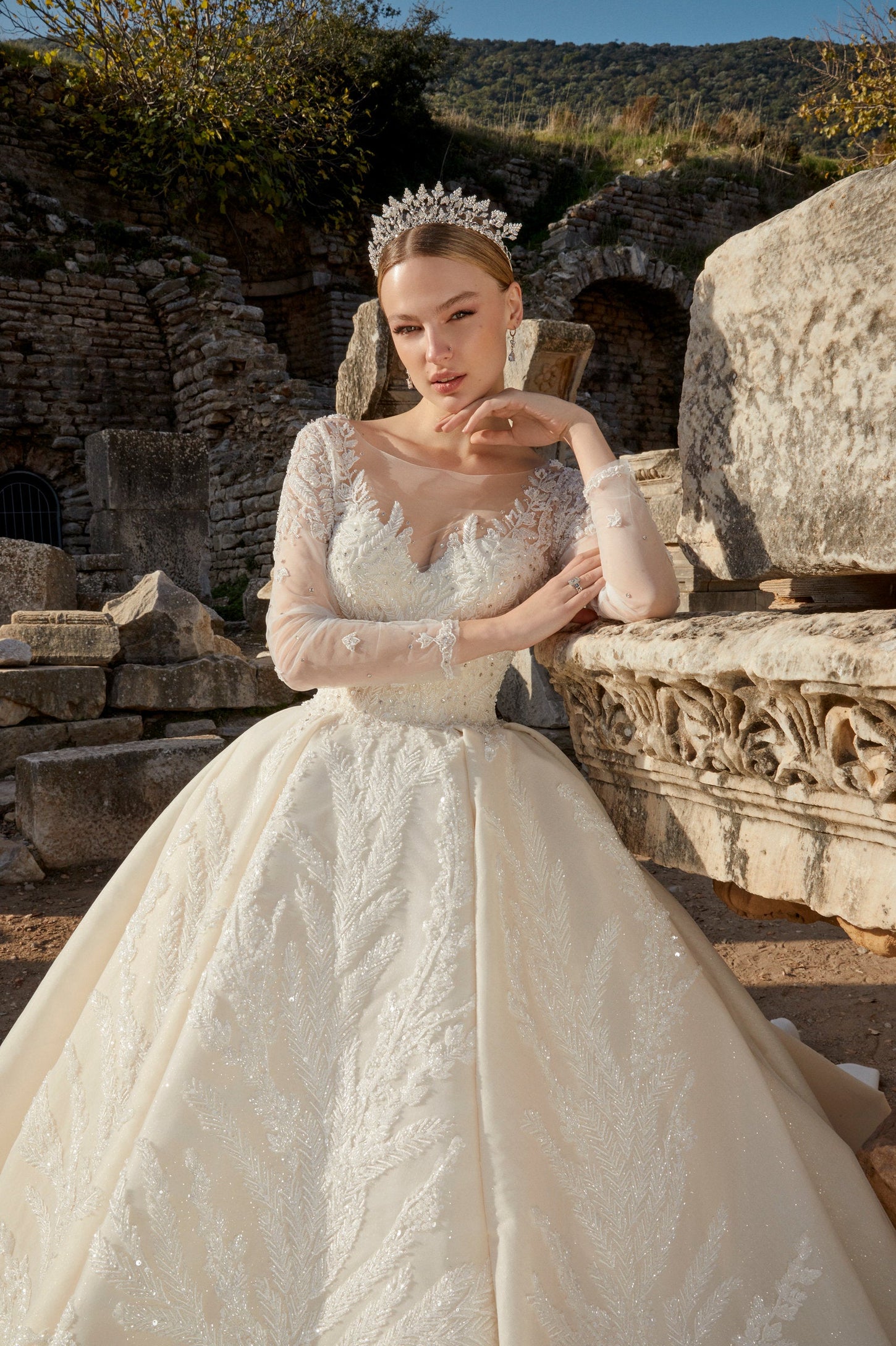 Botanical Elegance: Illusion Neckline Bridal Dress