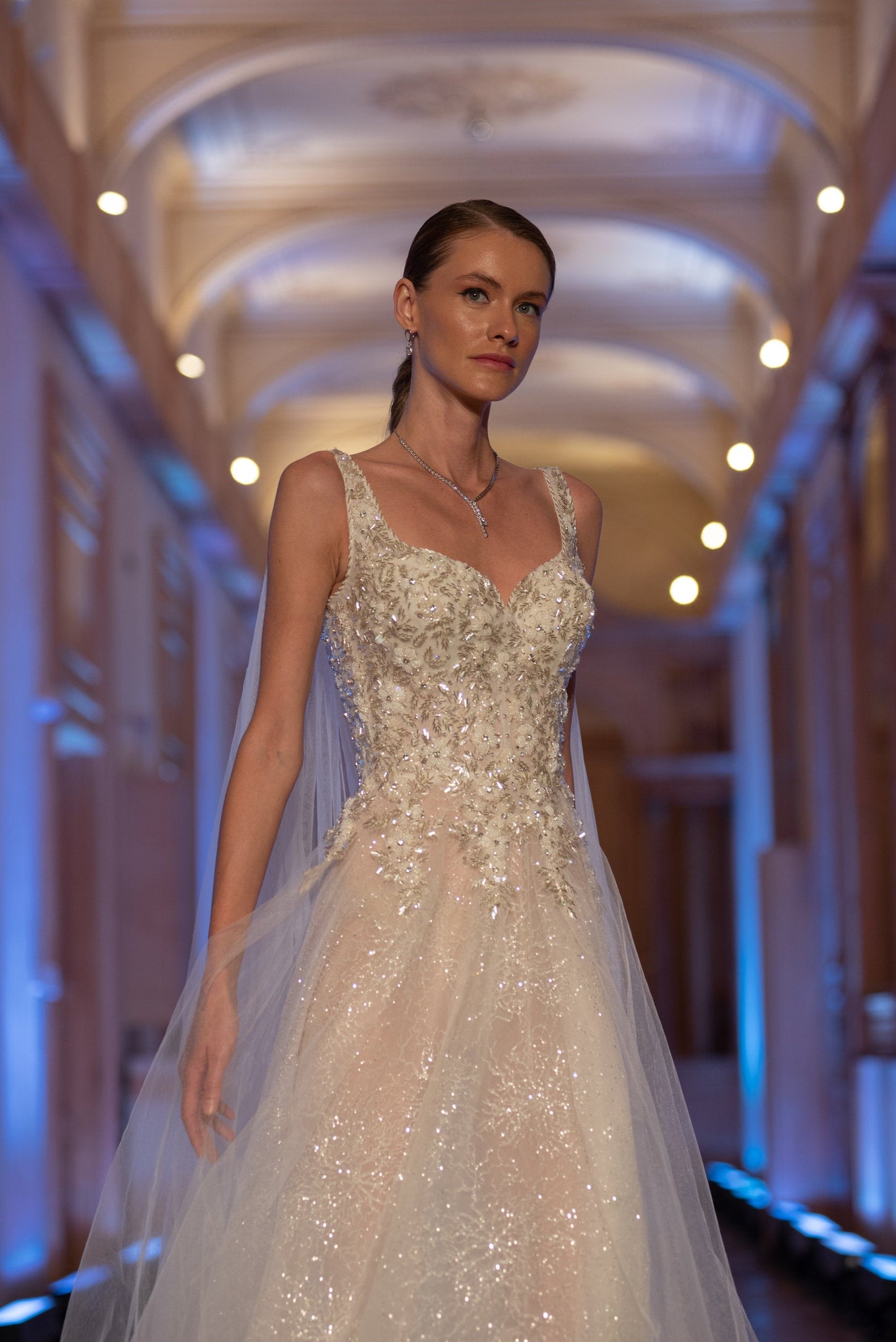 Glittering A-Line Floral Wedding Gown