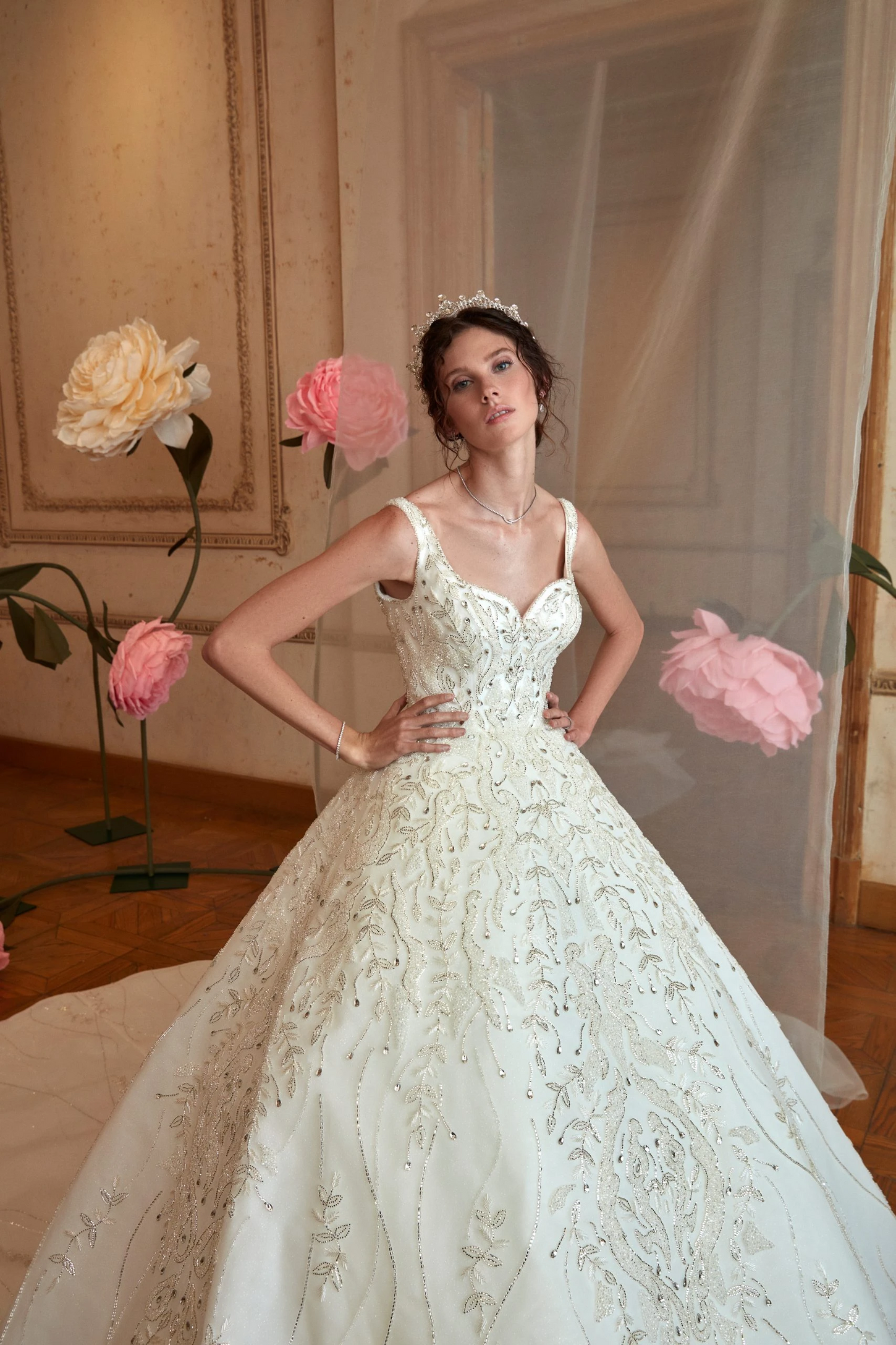 Dreamy Ivory V-Neck Ball Gown