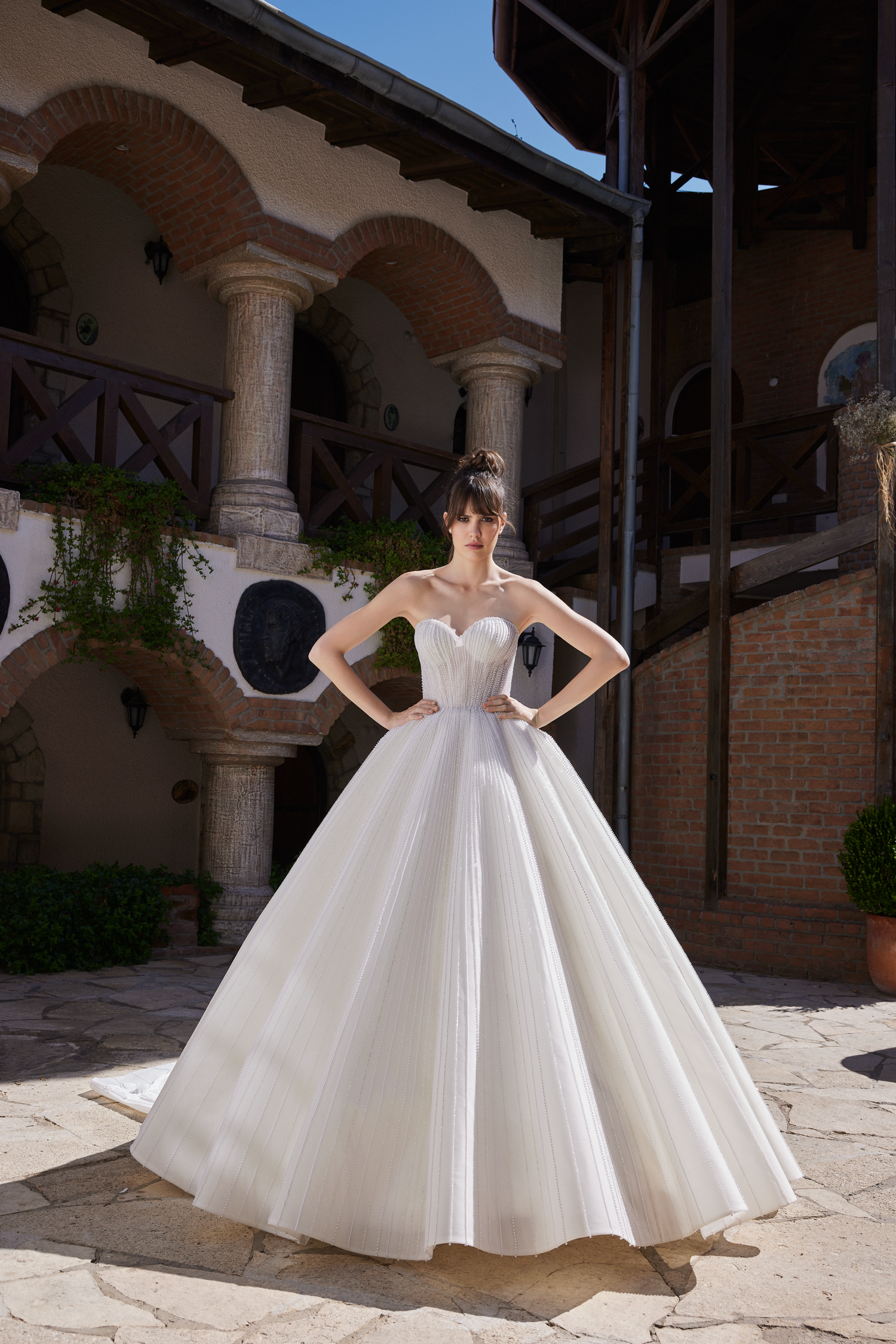 Pearl and Crystal Embellished Gown with 3D Floral Train
