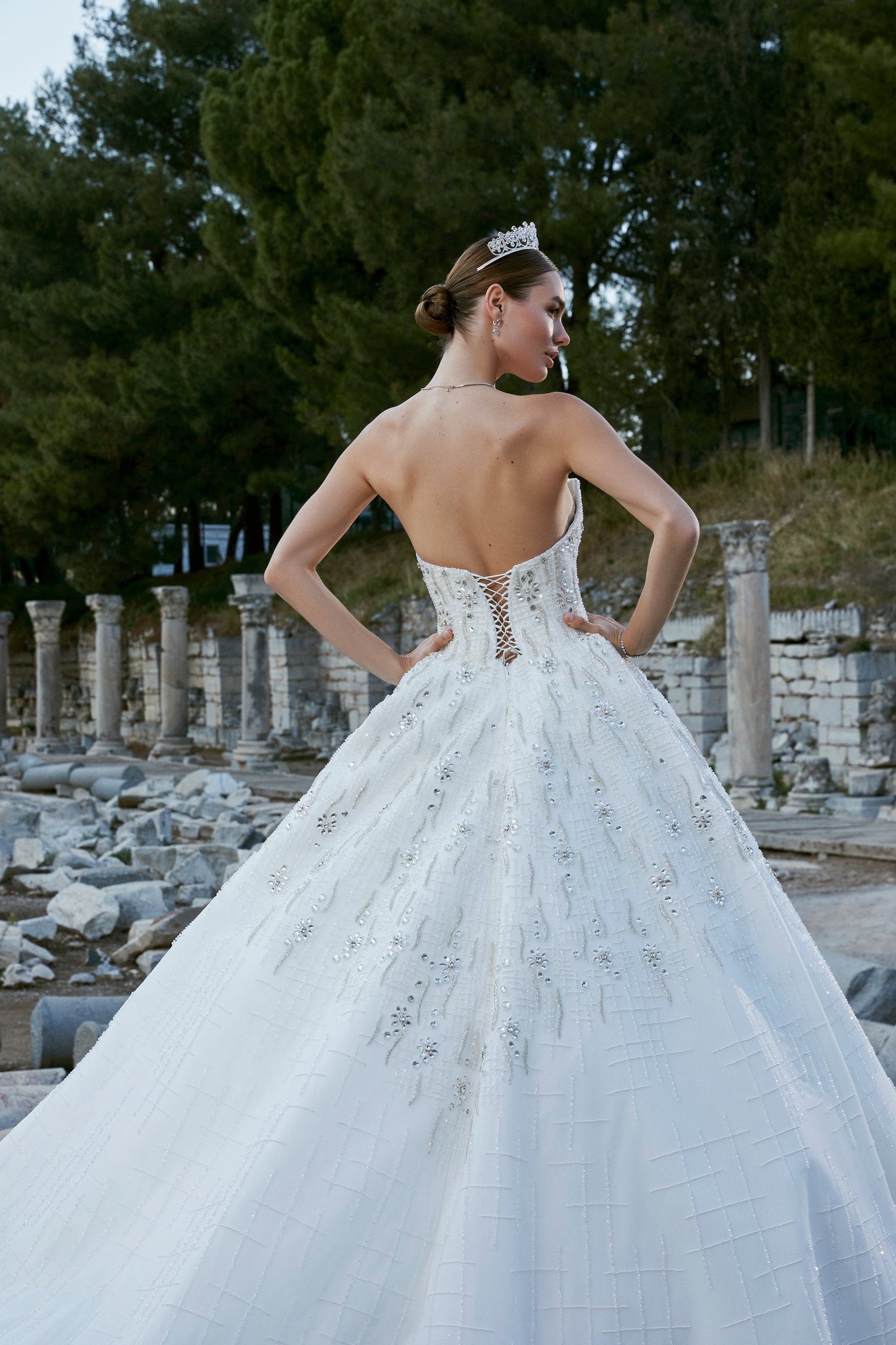 Ephesus Collection: Off-White Gemstone Vision Gown
