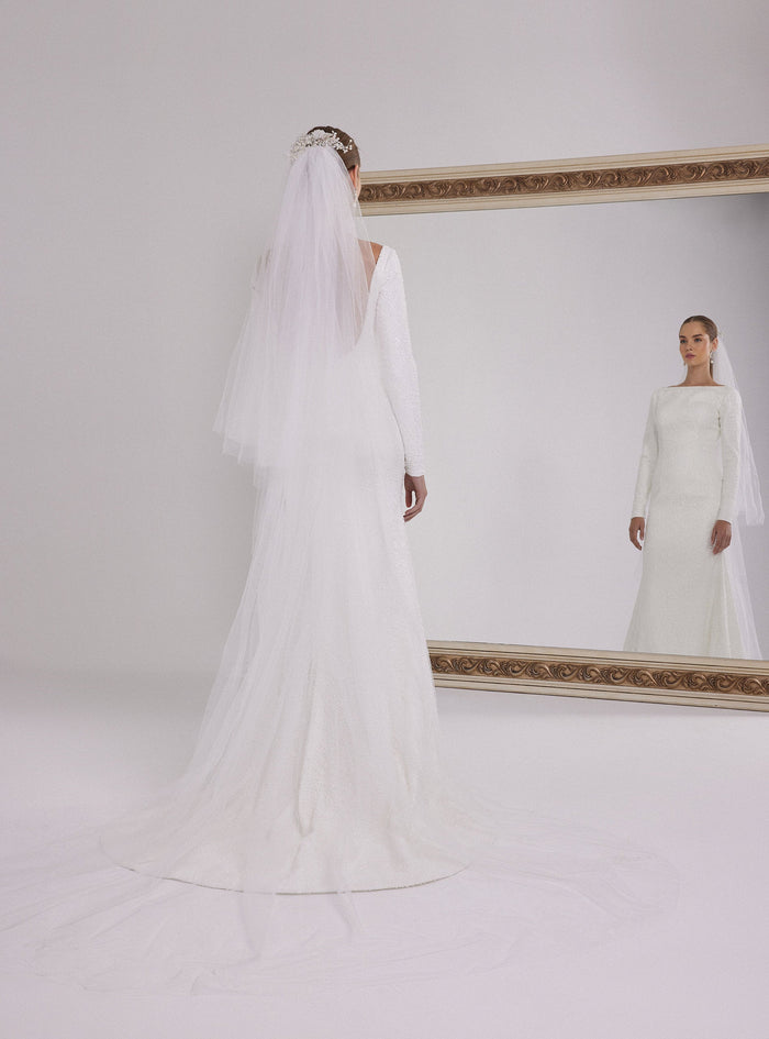 Long Sleeve Mermaid Wedding Dress with a Deep Back Decollete