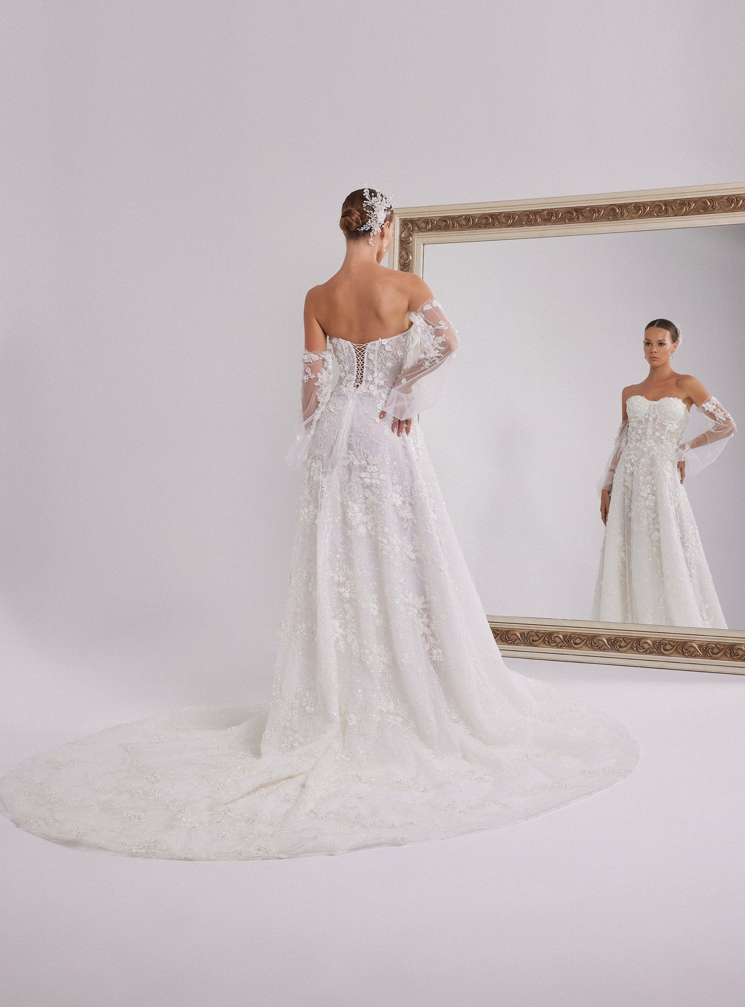 Romantic A-Line Wedding Gown with Floral Lace