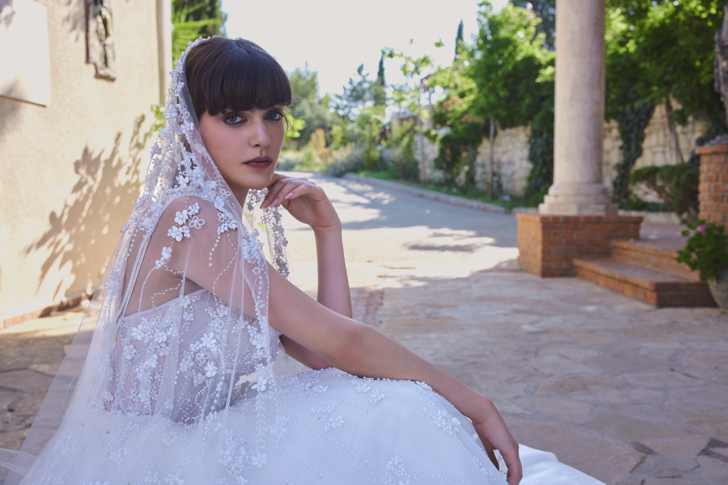 Floral Design Ball gown with Embroidered Pearl and Shimmering Crystals