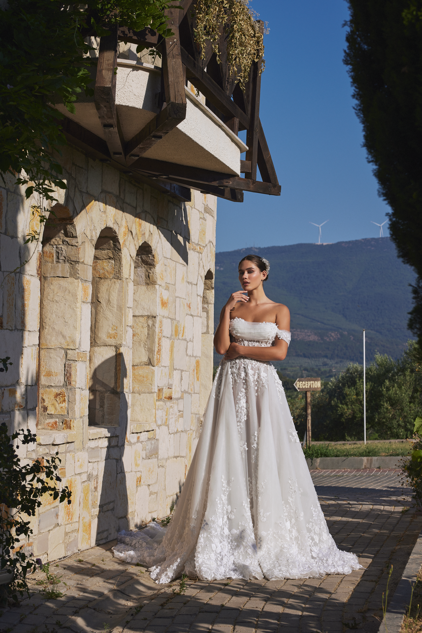 Romantic silhouette A-Line Gown with Off-the-Shoulder Neckline