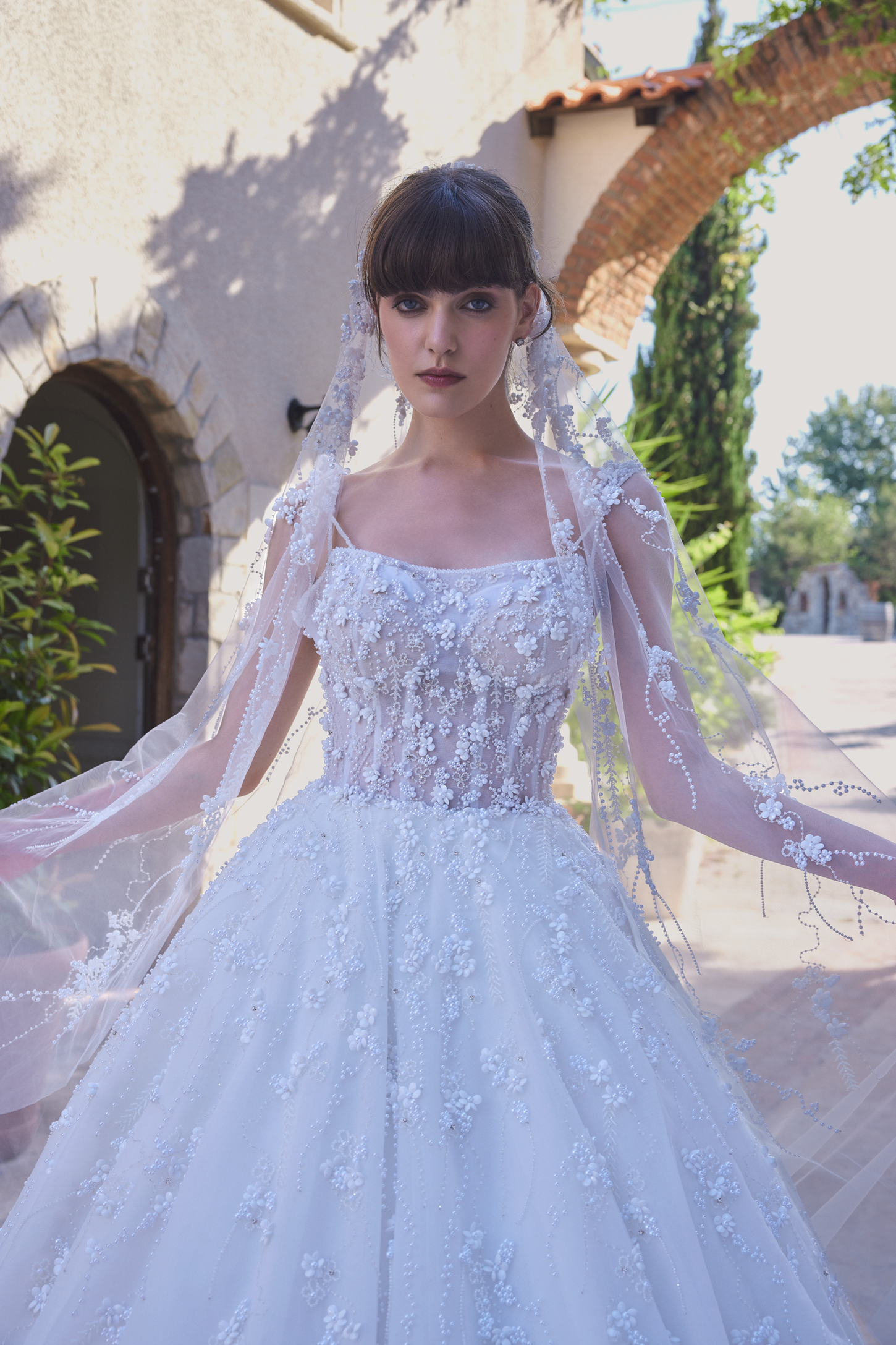 Floral Design Ball gown with Embroidered Pearl and Shimmering Crystals