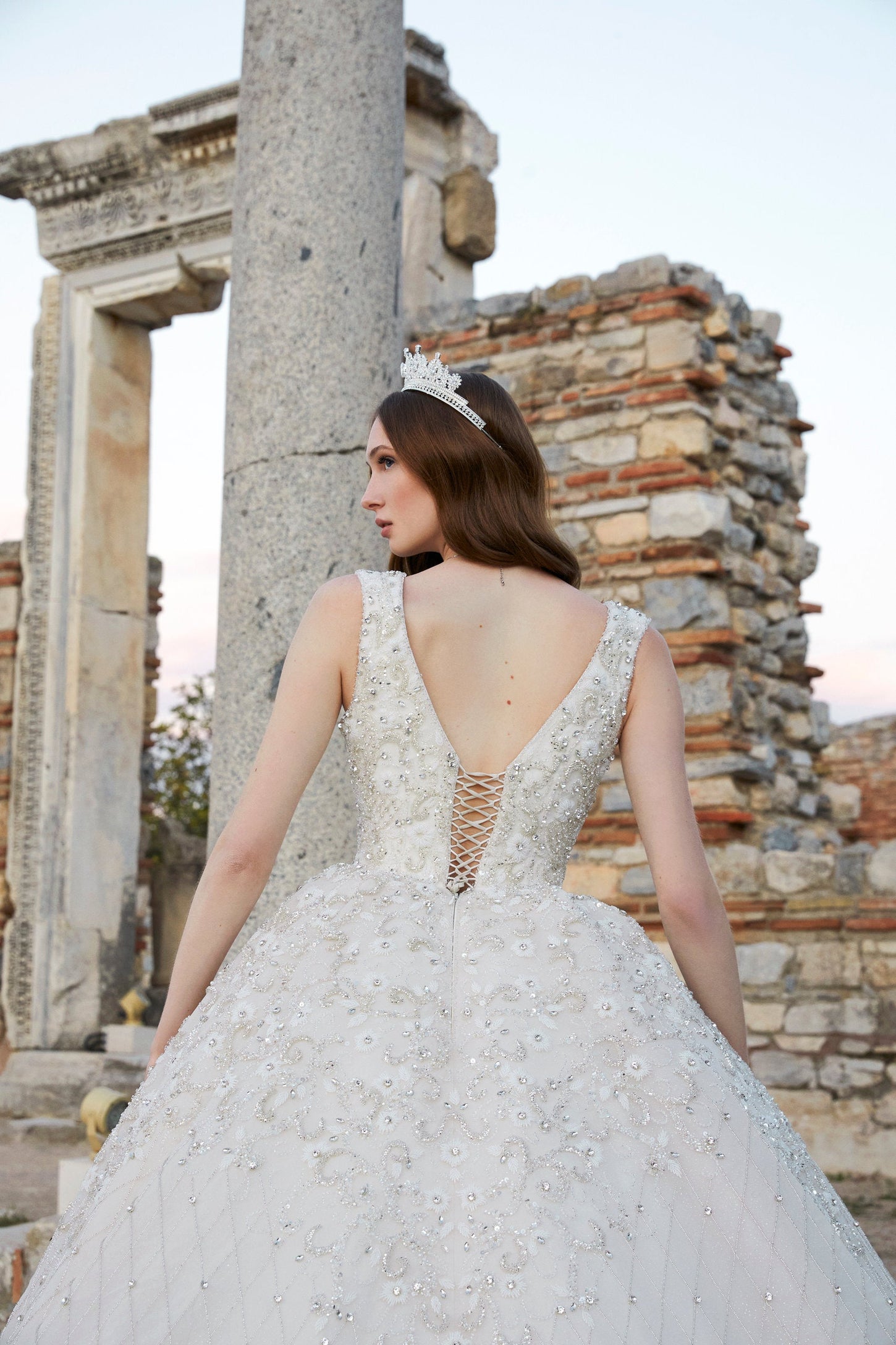 Swarovski Enchantment: Ivory Bridal Ensemble with Embroidered Flourish